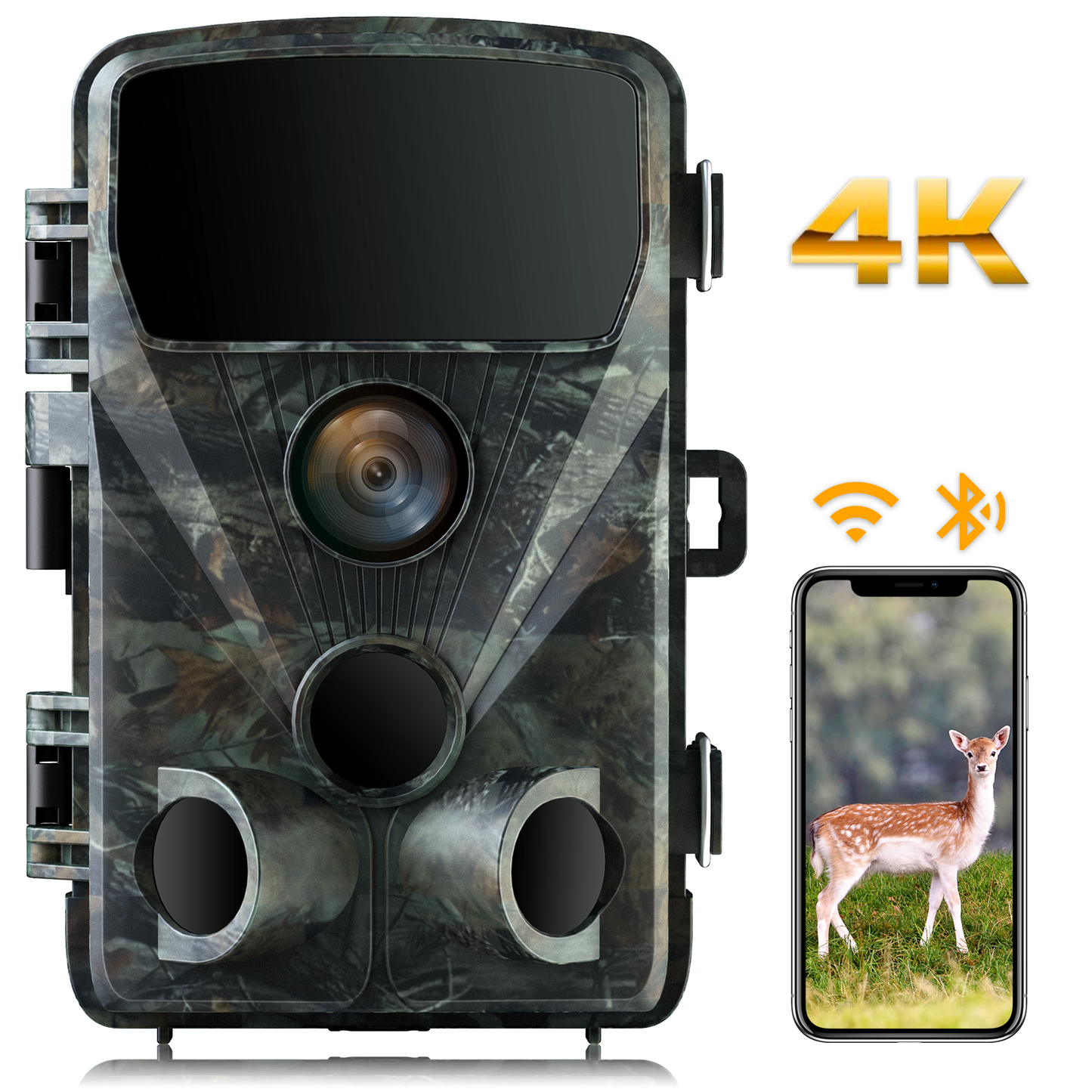 CAMPARK WiFi Trail Camera Native 4K 30fps 24MP Bluetooth Game Camera with 3 PIR Sensor Night Vision Motion Activated Waterproof Trail Deer Cam for Outdoor Hunting Wildlife Monitoring Home Security