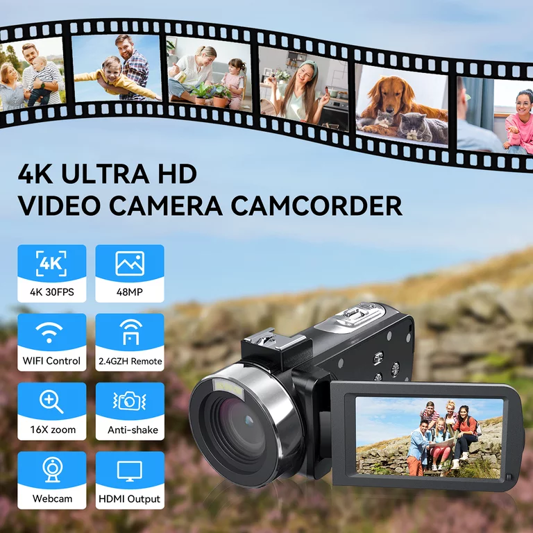 Campark 4K Video Camera Camcorder UHD 48MP 30FPS Wifi Video Cameras for YouTube Vlogging with Microphone, Night Vision Digital Video Camera Recorder, 16X Digital Zoom Cam Corder with Wireless Remote