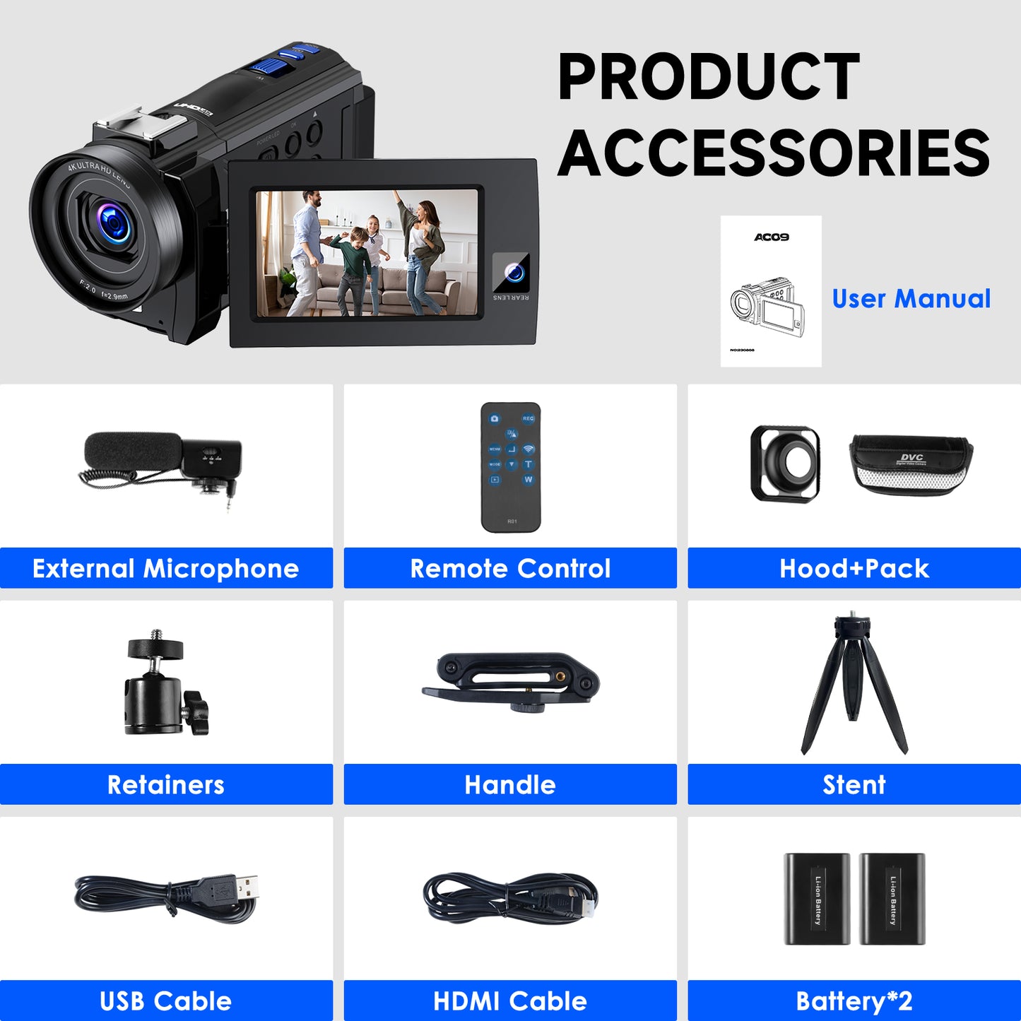Campark AC09 5K 30FPS Video Camera 56MP Photo Dual Lens 3”Touch Screen Digital Camcorder for Vlogging Youtube