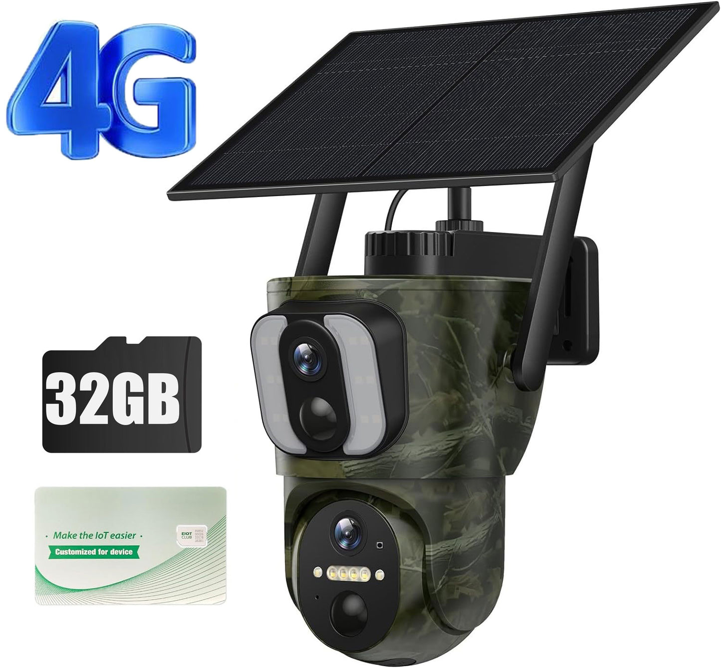 CAMPARK 4G LTE Cellular Dual Len Trail Camera Wireless 1080P Pan Tilt Solar Hunting Game Camera with SD Card Color Night Vision 360° Full View Waterproof IP66 Motion Alert for Wildlife Monitoring