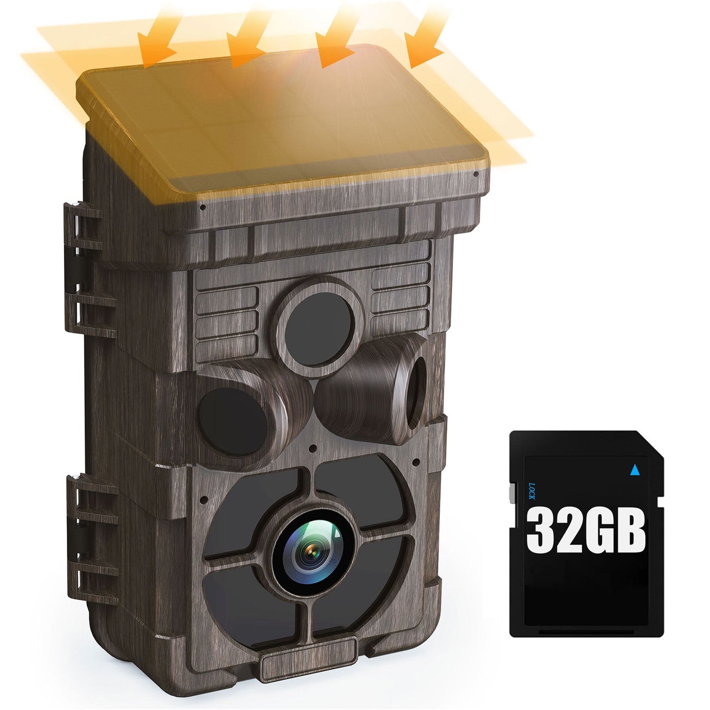 CAMPARK ソーラーパワー トレイルカメラ SDカード付き 24MP 1080P ゲームカメラ 3つのPIRセンサー付き モーションアクティベート 0.1秒トリガータイム トレイルハンティングカメラ ナイトビジョン付き IP66防水 野生動物モニタリング用