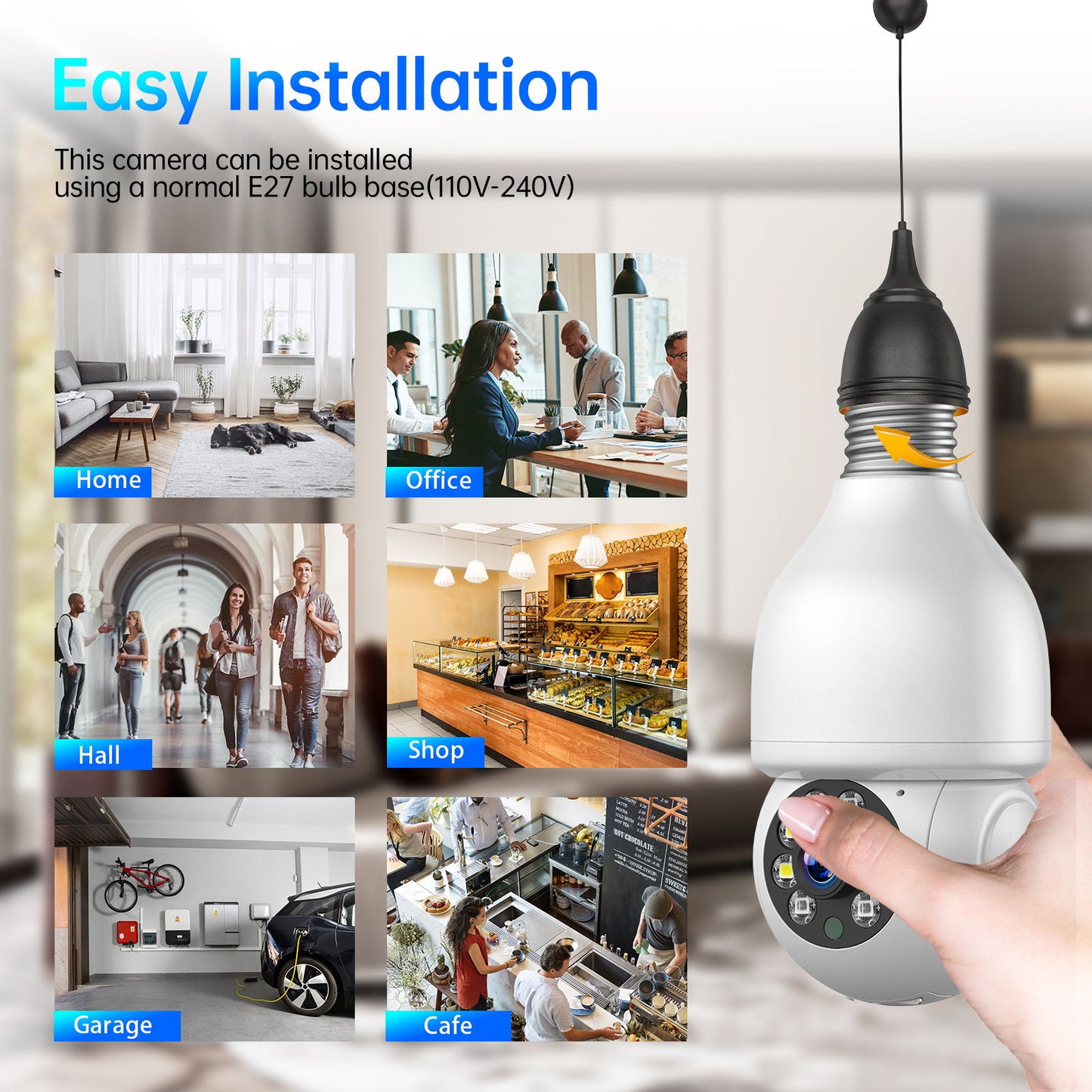 Toguard 2パック SC16電球セキュリティカメラ 屋外ワイヤレスWiFiドーム監視カメラ