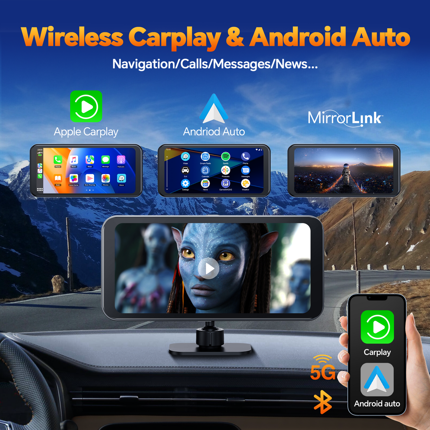 Caméra de tableau de bord LAMTTO 4K Double caméra de tableau de bord avant et arrière Écran tactile Carplay 6,25" avec caméra de recul 1080P, 5GWifi, GPS, lecture de musique, enregistrement en boucle, fonction G-Sensor