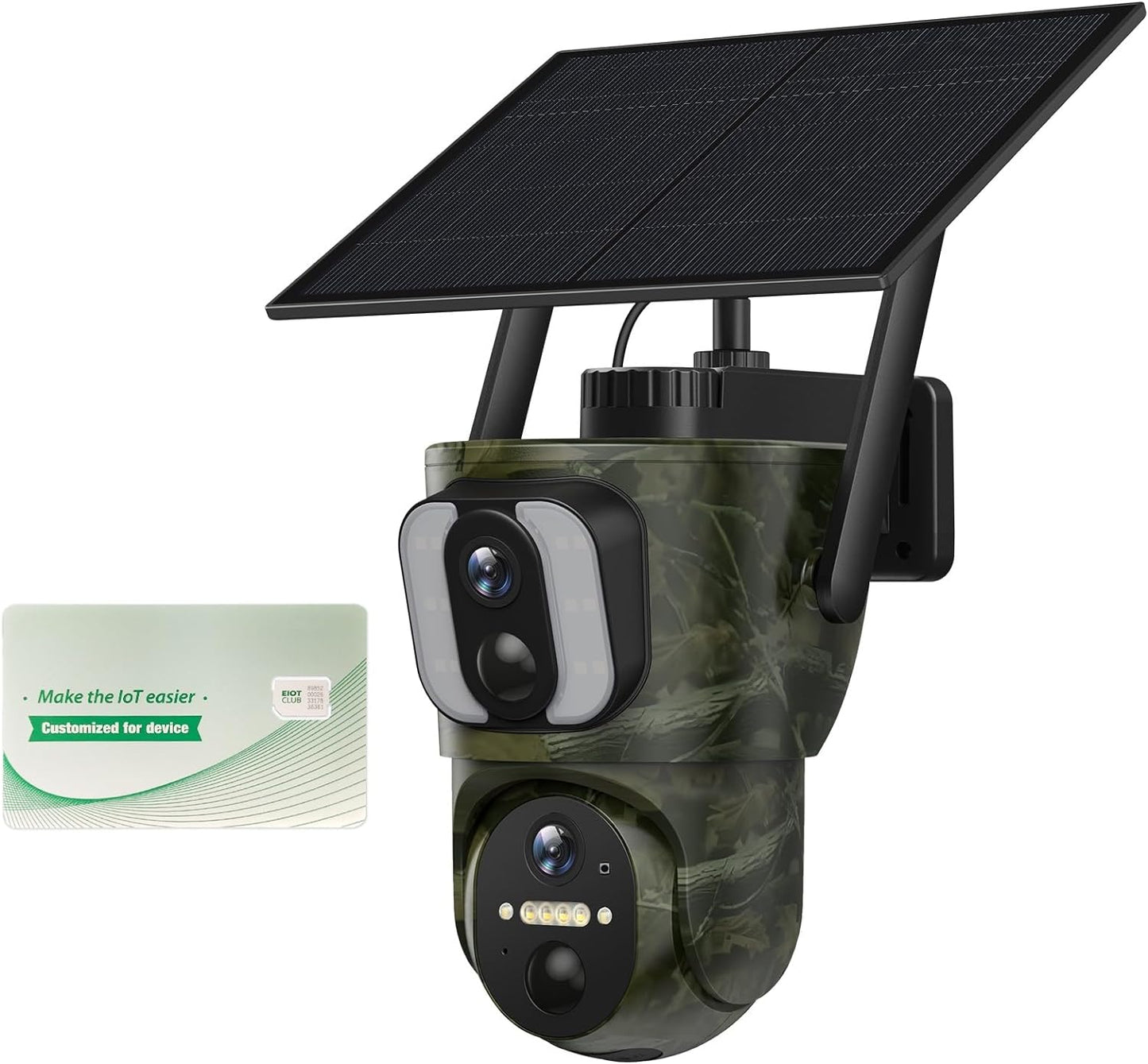 CAMPARK 4G LTE Cellular Dual Len Trail Camera Wireless 1080P Pan Tilt Solar Hunting Game Camera Color Night Vision 360° Full View Waterproof IP66 Motion Alert for Outdoor Wildlife Monitoring