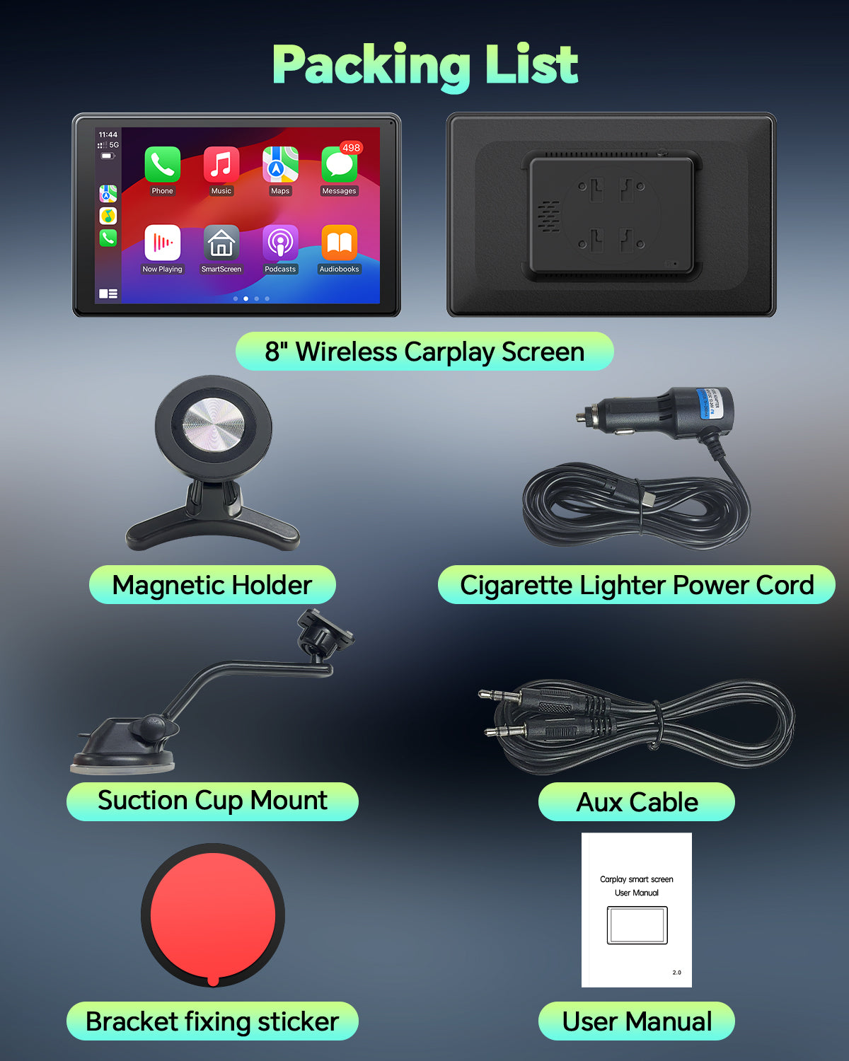 Lamtto 8 inch Wireless Apple Carplay and Android Auto,Portable Touch Carplay Screen for Car, with Bluetooth, FM, GPS Navigation, Siri/Google