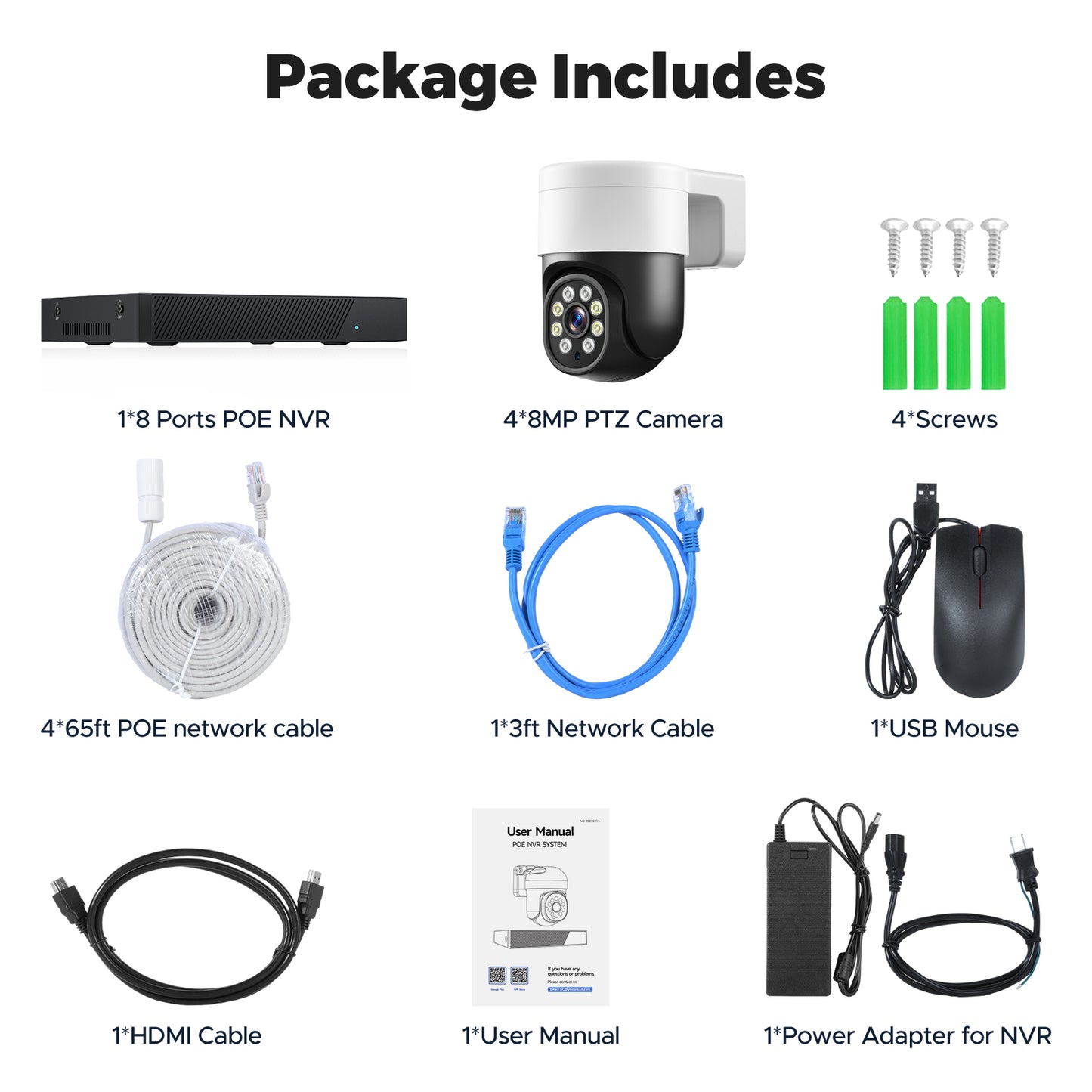 Système de caméra de sécurité POE TOGUARD SC45 4K/8MP pour extérieur avec CCTV NVR extensible 8 canaux 4 caméras de surveillance dôme PTZ 4K Disque dur 3 To Connecteur HDMI