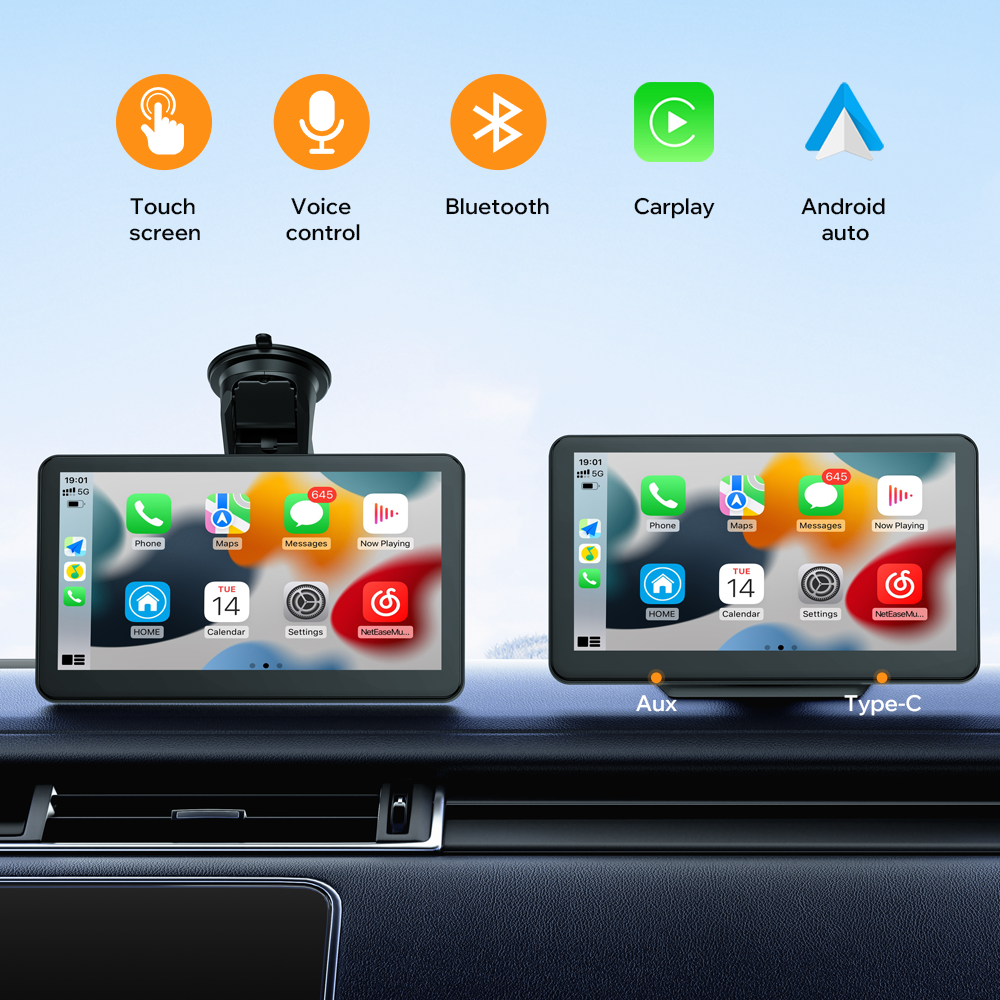 Lamtto Portable Wireless Car Stereo Apple Carplay with Airplay, 7" HD Touch Screen Android Auto for Cars, Car Radio Receiver with Bluetooth, FM, AUX, Voice Control, GPS Navigation for All Vehicles
