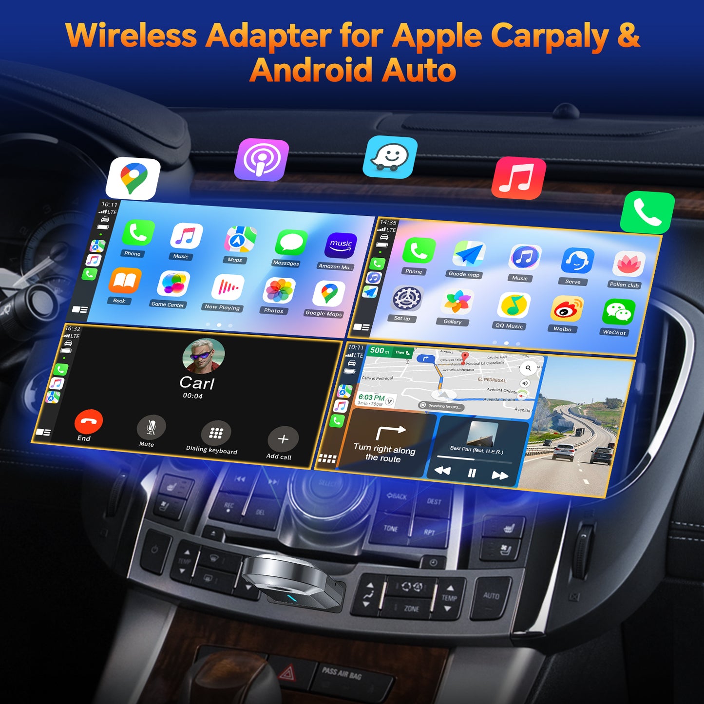 TOGUARD 2024 Upgrade 2 in 1 Wireless CarPlay Adapter Android Auto Wireless Adapter Box, Car Dongle Converts Wired to Wireless for Factory Wired CarPlay Cars from 2016, Type-C/USB, Plug & Play