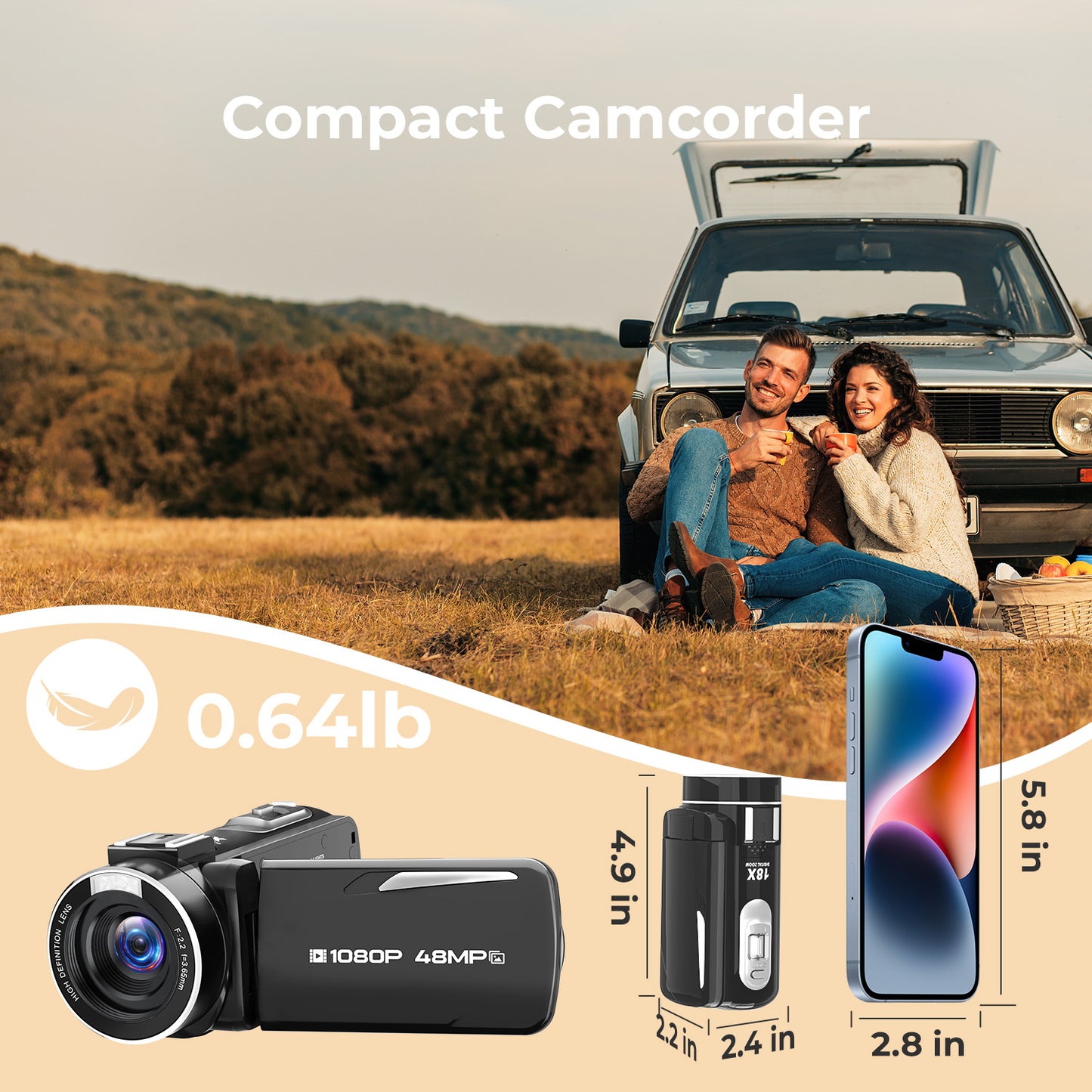 Campark AC25 1080P 30FPS Video Camera 48MP Photo 3" 270° Screen Digital Camcorder for Kids Teens Students