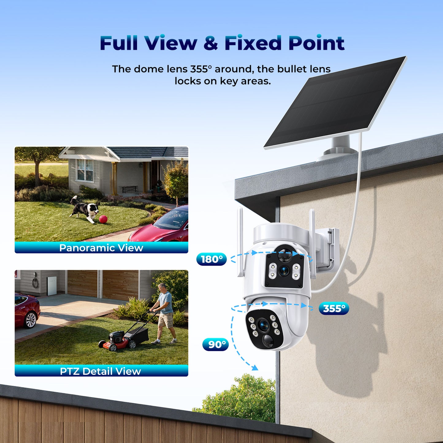 TOGUARD SC56 Solar Wireless Security Camera System Outdoor with 500G Hard Drive 4pcs 2K PTZ Dual Lens Linkage Security Surveillance Cameras Multi-Angle Monitoring