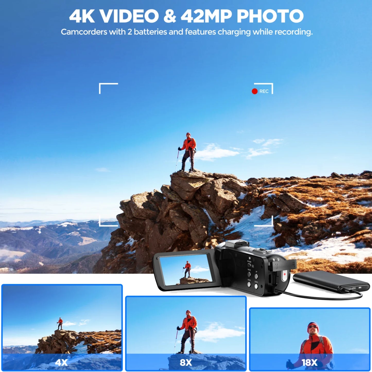 Campark AC13 4K 30FPS Video Camera 42MP Photo 3” 270° Screen Digital Camcorder