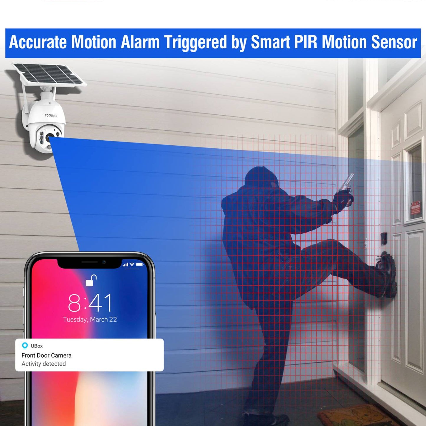 TOGUARD PTZ Security Camera Wireless Outdoor with 15600mAh Battery Solar Panel, Wifi 1080P Dome Surveillance Camera with PIR Motion Detection, Color Night Vision, 2-Way Audio