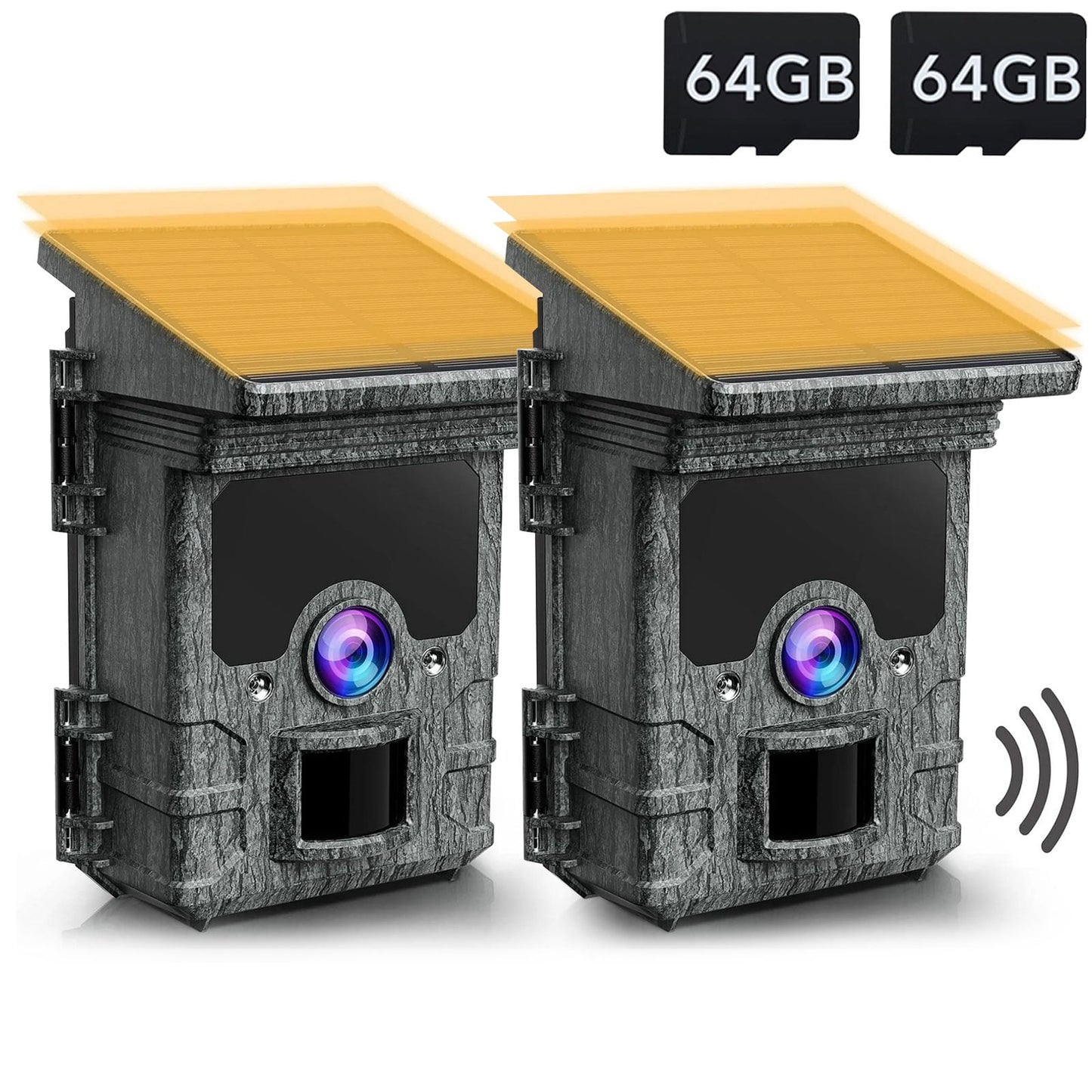 CAMPARK Lot de 2 caméras de chasse solaires WiFi avec carte SD 4K natives 30 fps 46 MP Bluetooth avec vision nocturne 120 ° grand angle Activation du mouvement Caméra de chasse au cerf étanche pour la surveillance de la faune