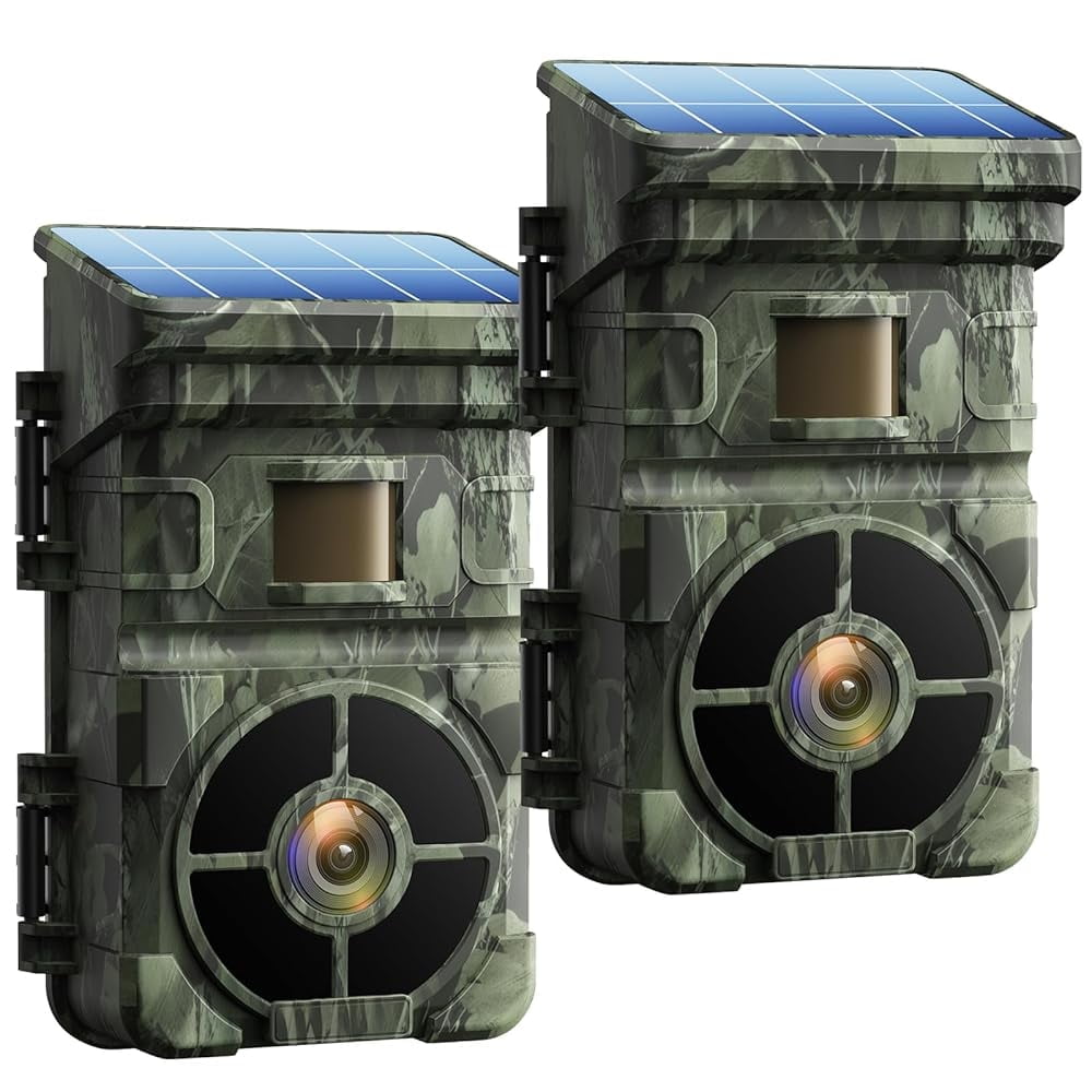 CAMPARK 2パック ソーラートレイルカメラ 48MP 4K 2500mAh 内蔵リチウム電池 充電式ソーラーゲーム 野生動物狩猟&トレイルカメラ 0.1秒トリガータイム ナイトビジョン モーションアクティベート
