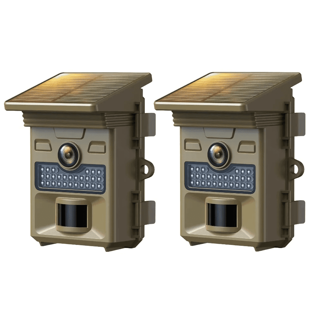 CAMPARK 2 Pack Solar Powered Trail Camera 48MP 4K Hunting Game Camera with Night Vision Motion Activated Waterproof IP66 Loop Recording 0.1s Trigger Time Deer Trail Cam Built-in 2000mAh Battery