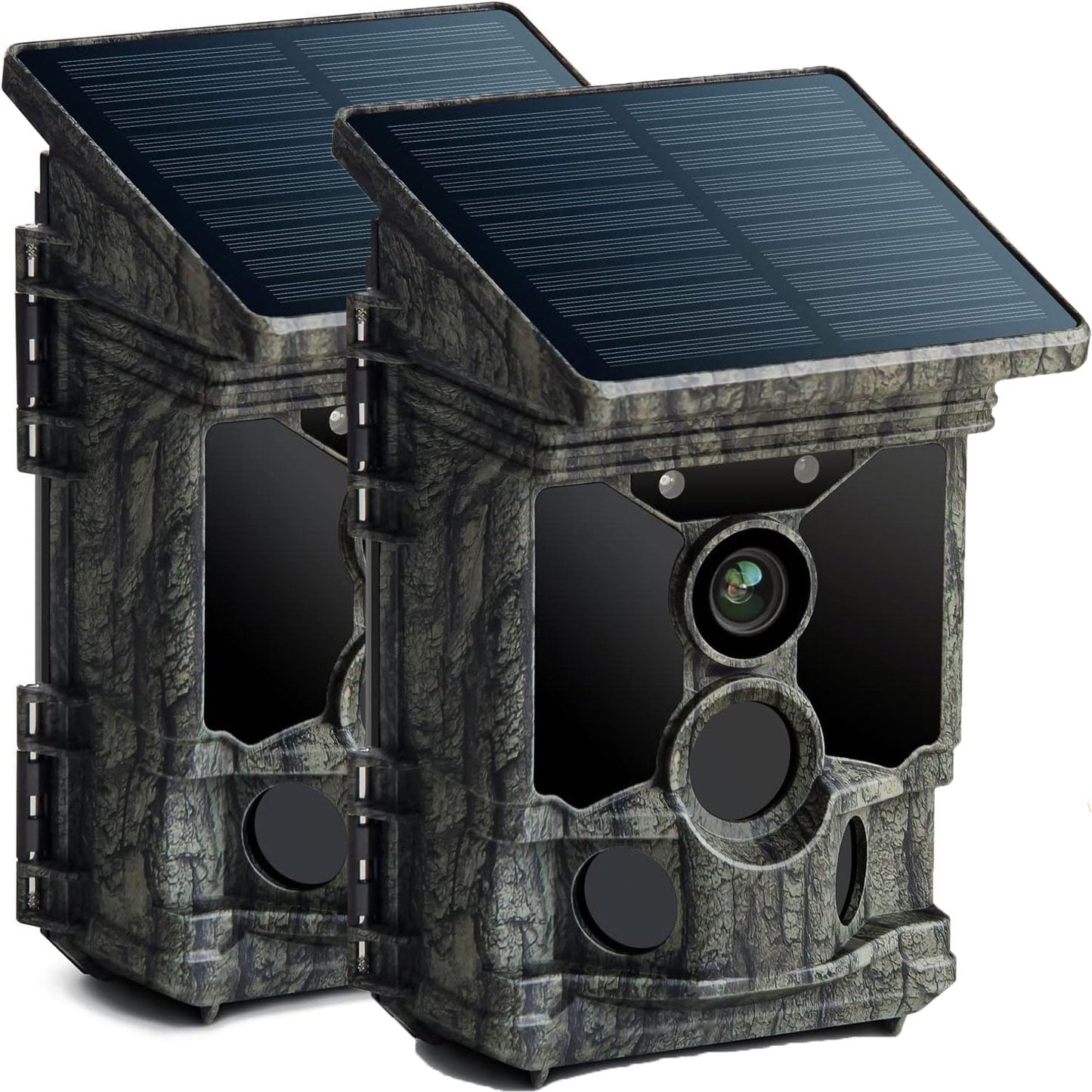 CAMPARK 2 Pack Solar Trail Cameras 112MP 4K UHD 30FPS, Bluetooth WiFi Game Hunting Camera 0.1s Trigger Time with 120° Detection Angle Night Vision Motion Activated Waterproof for Wildlife Monitoring