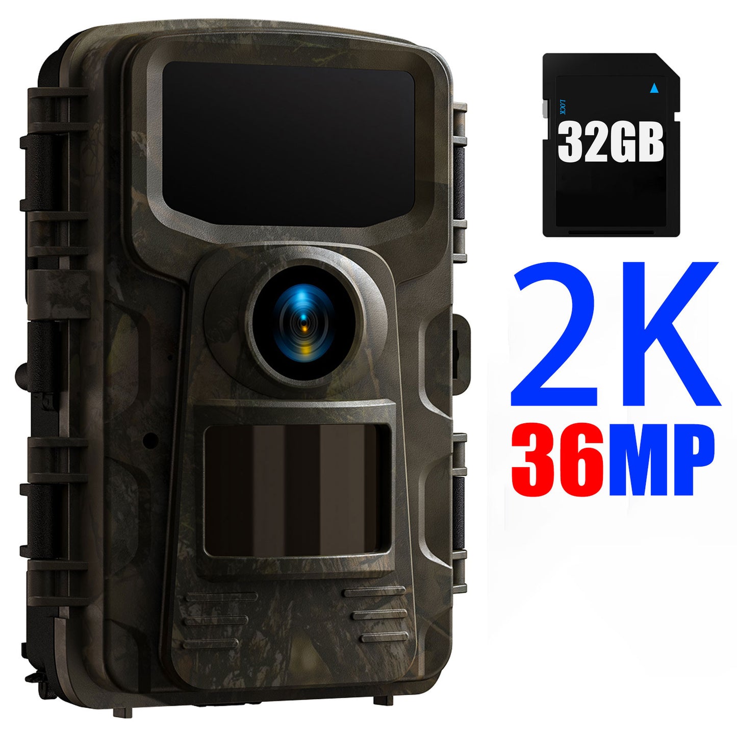 CAMPARK Trail Camera with SD Card 36MP 2K Game Hunting Deer Camera with Infrared Night Vision Waterproof 120° Wide Angle Trail Cam for Wildlife Monitoring