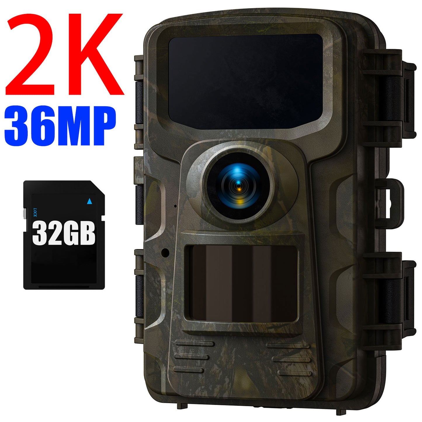 Caméra de chasse CAMPARK 2K 36MP avec carte SD, caméra de jeu avec mouvement grand angle 120 °, dernier capteur de vue, caméra de chasse au cerf avec vision nocturne 850 nm, écran LCD 2,0" étanche IP66 pour la surveillance de la faune
