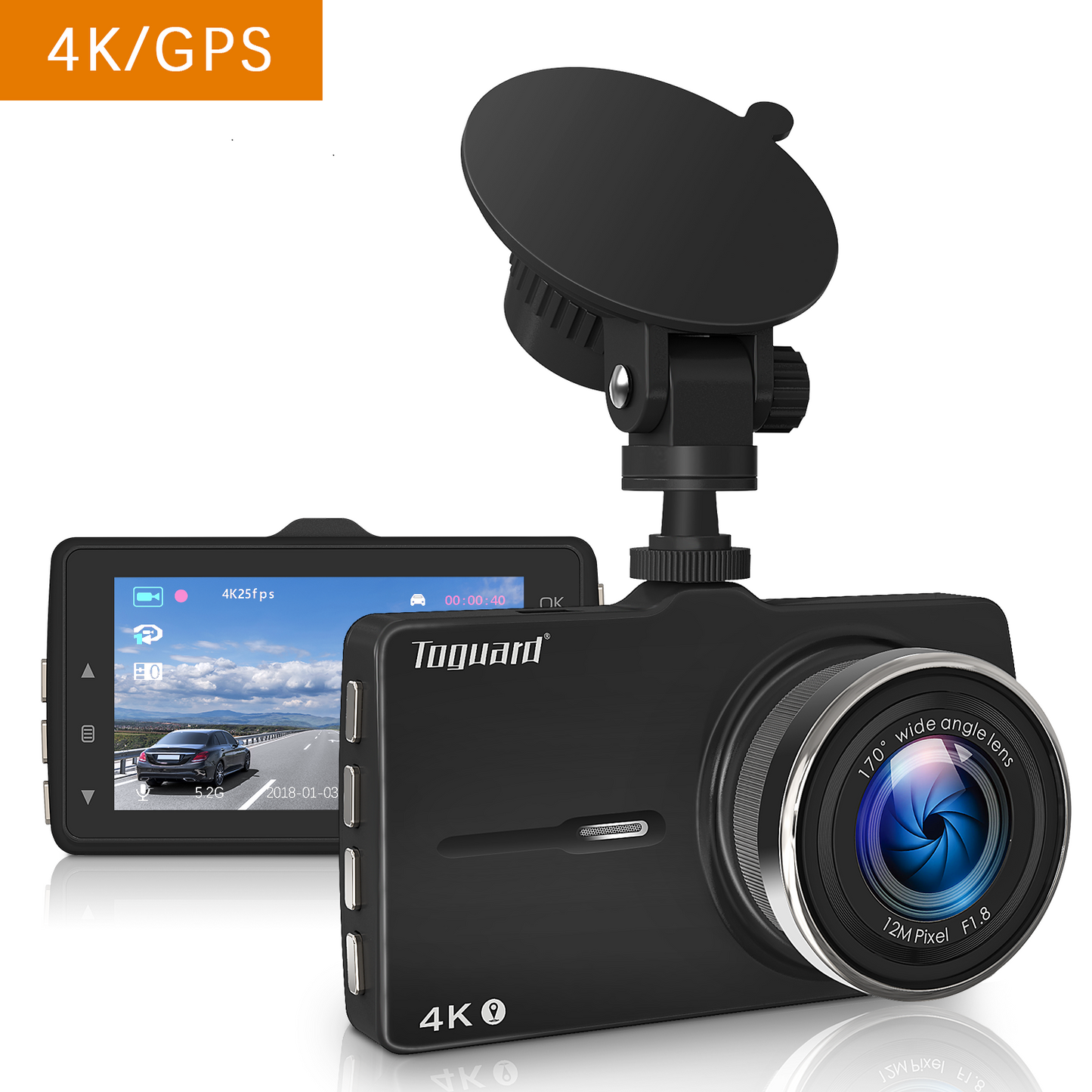 4K Dash Cam WiFi GPS,4K Car Dash Camera, Dashcam with 3" LCD Screen, 170° Wide Angle, WDR, Night Vision, Parking Mode, G-Sensor, Black