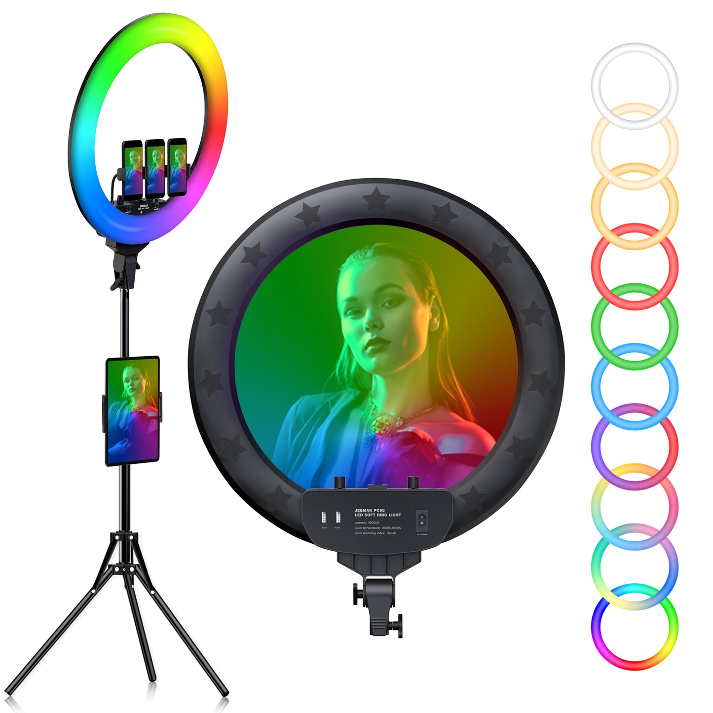 Jeemak 18 inch RGB Ring Light 49 Colors Circle Selfie Ring Light with Stand Phone Holder for Camera Photography Live Stream Makeup TikTok YouTube YouTube