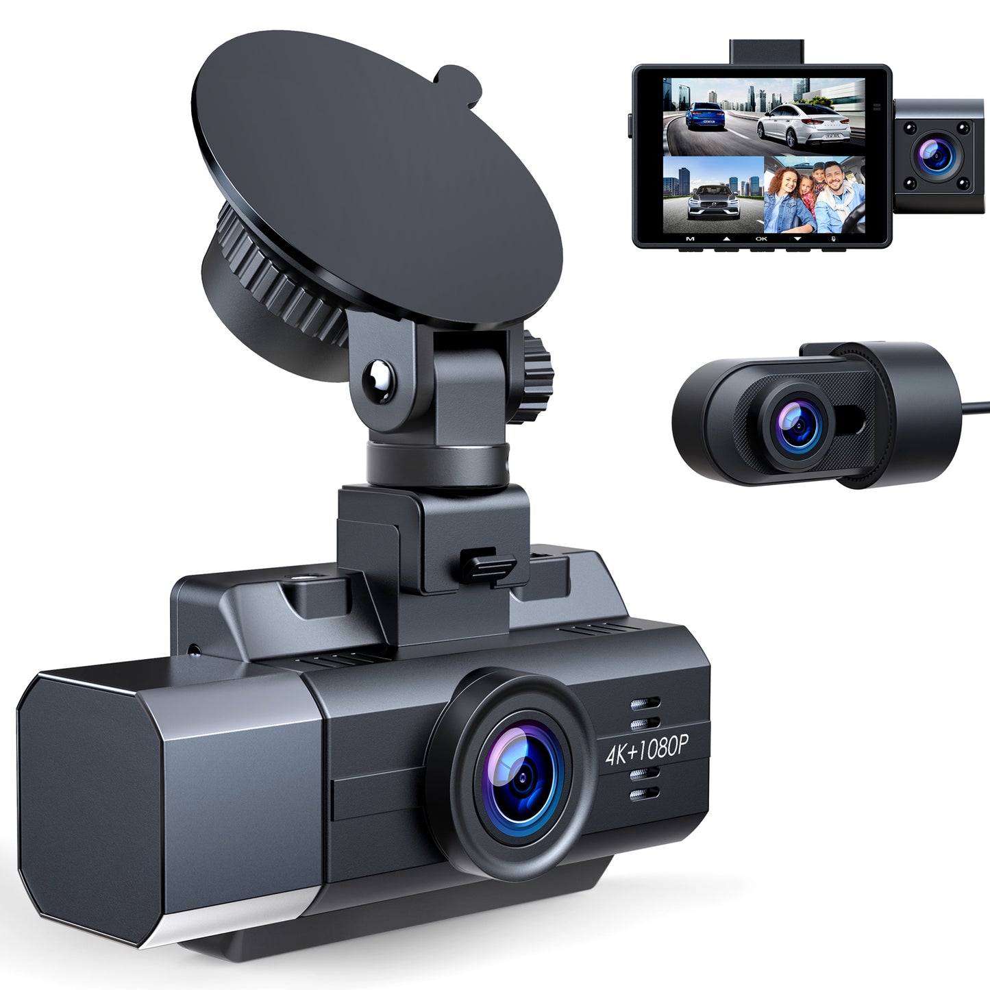 TOGUARD 4K Dash Cam Front and Rear Inside 3 Channel Dashcam, 4K+1080P Front and Inside Dual Dash Cam,1440P+1080P+1080P Triple Car Camera,IR Night Vision,Capacitor,Parking Mode,G-Sensor,Support 256GB