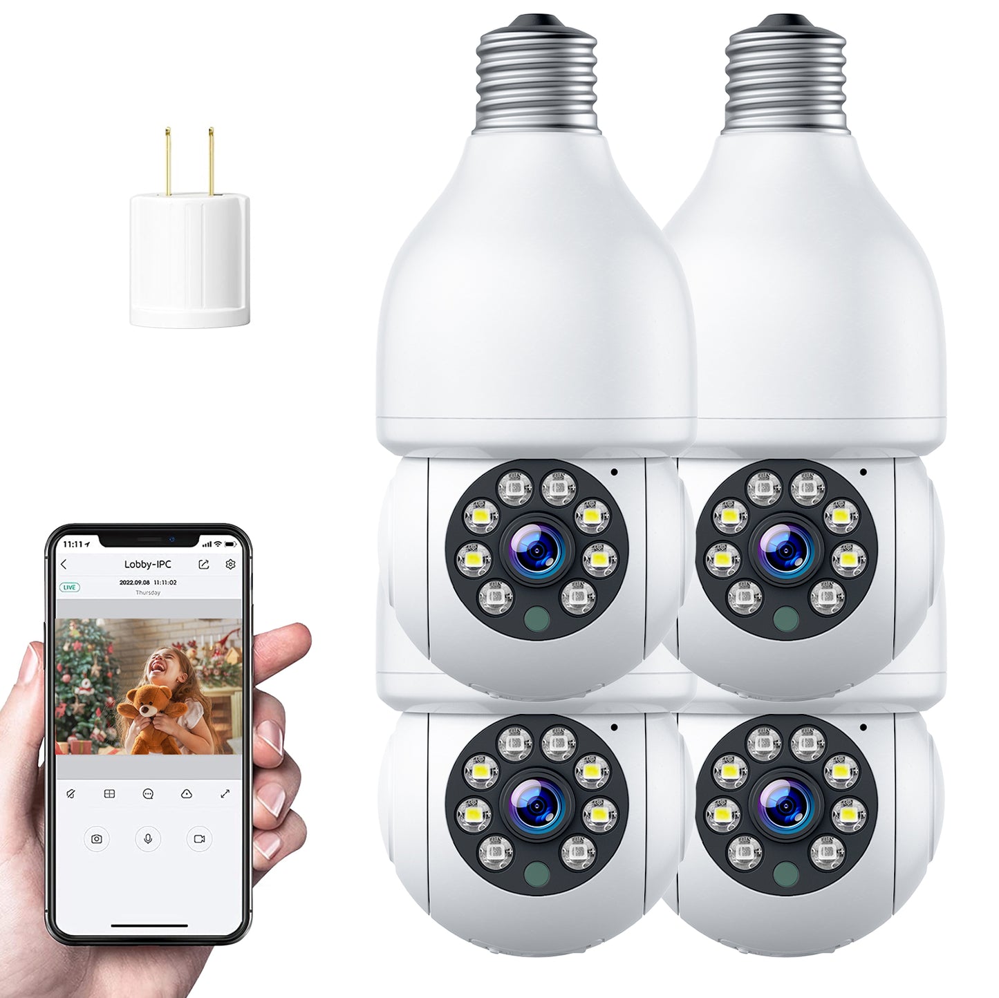 TOGUARD E27 Dome Light Bulb Camera 2.4G WiFi 1080P Security Camera Wireless Outdoor, Color Night Vision 2-Way Audio 360° IP Camera with Remote Access Motion Detection (4PCS)