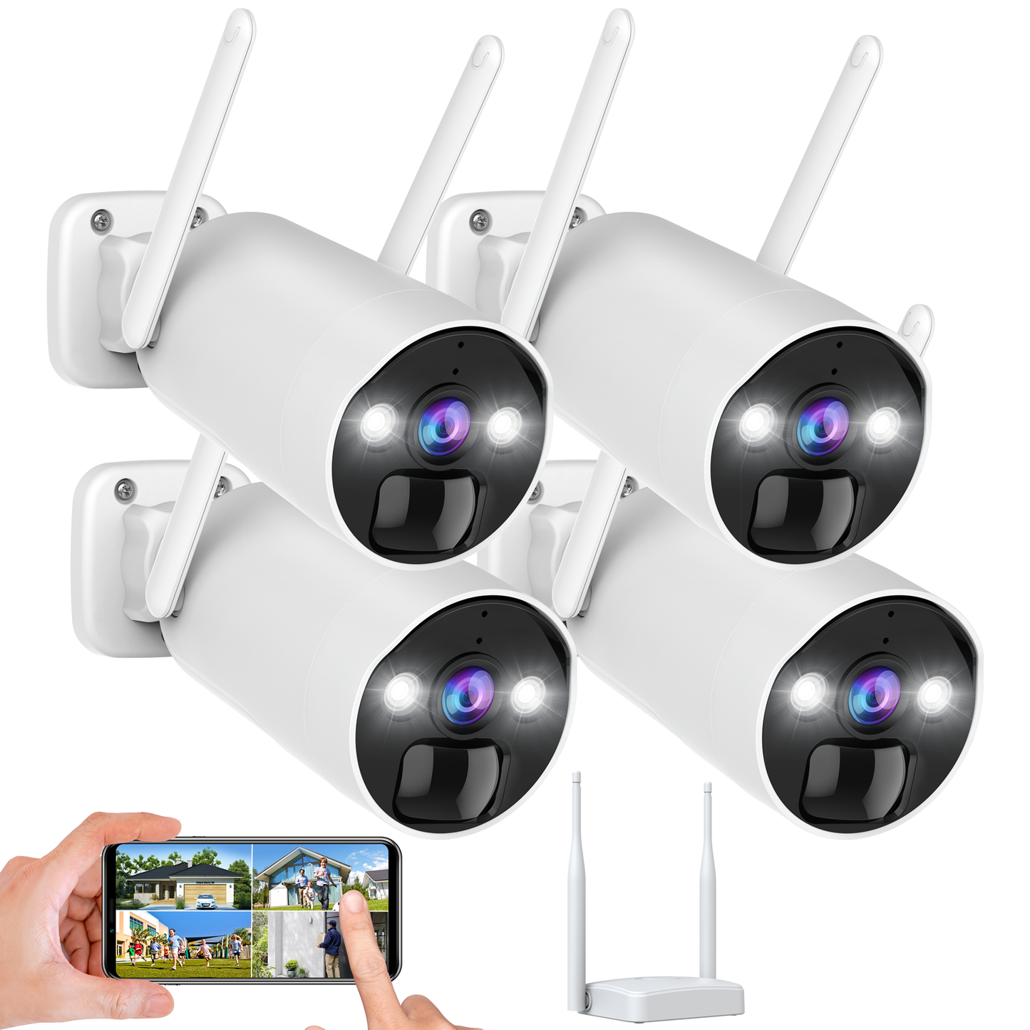 TOGUARD 3MP 8000mAh Battery Wireless Security Camera System with Base Station WIFI Wireless Outdoor Security Camera System with Night Vision 2-Way Audio 33ft PIR App Alarm TF/Cloud Storage