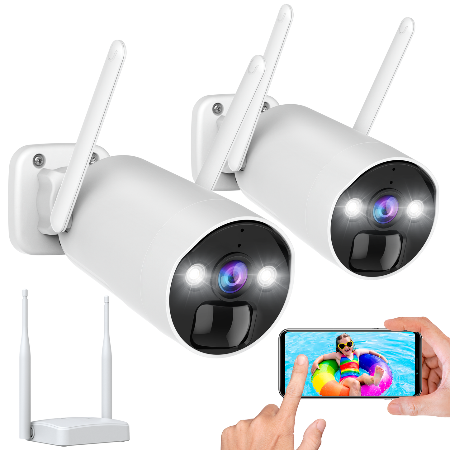 TOGUARD 3MP Wireless Security Camera System Outdoor with Base Station 8000mAh Battery Powered Wifi Surveillance Cameras,Color Night Vision, 2-Way Audio, 33ft PIR App Alarm, TF/Cloud Storage