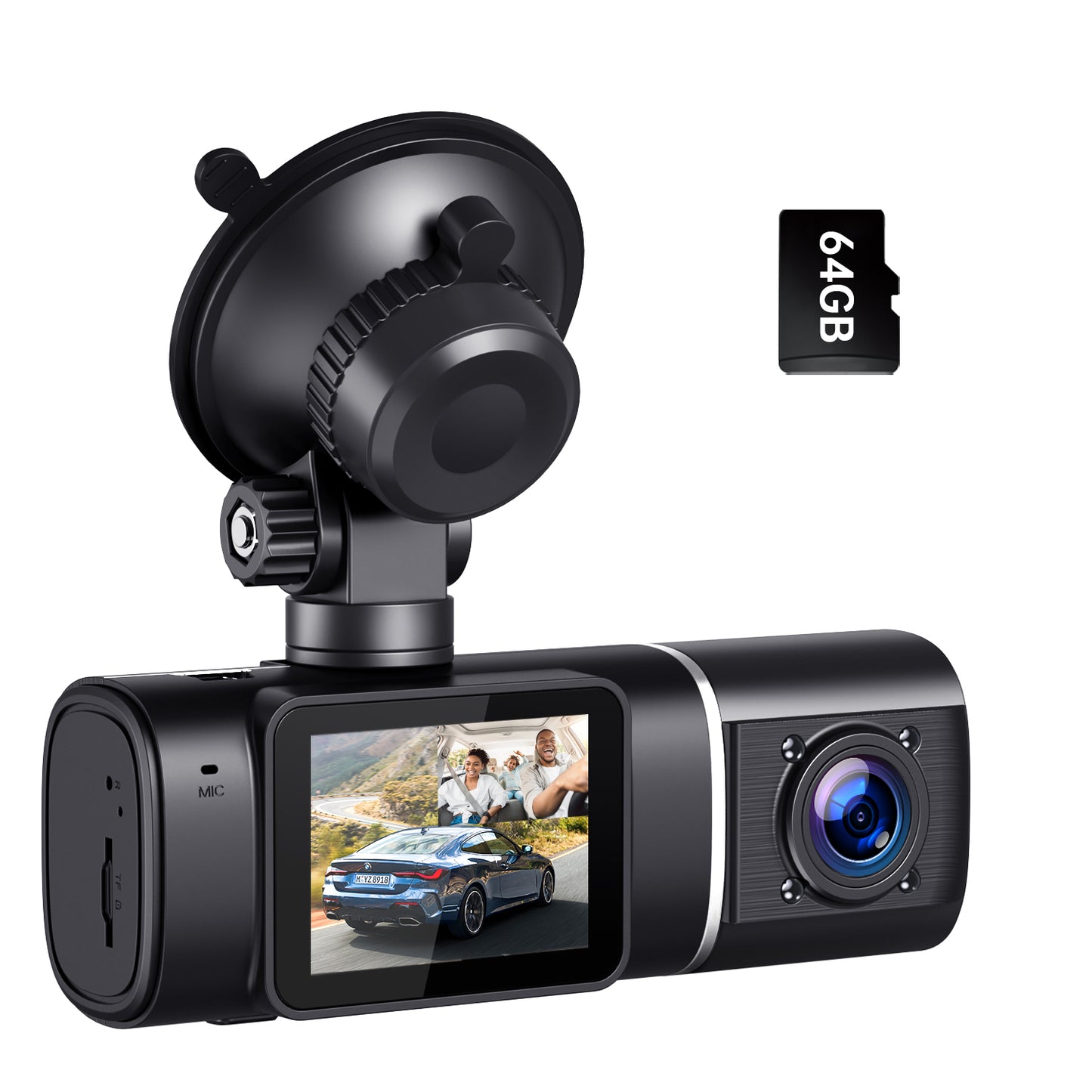 Caméra de tableau de bord 4K avec vision nocturne IR, double caméra de tableau de bord TOGUARD, enregistreur de conduite à l'intérieur de la voiture avec carte SD U3 de 64 Go