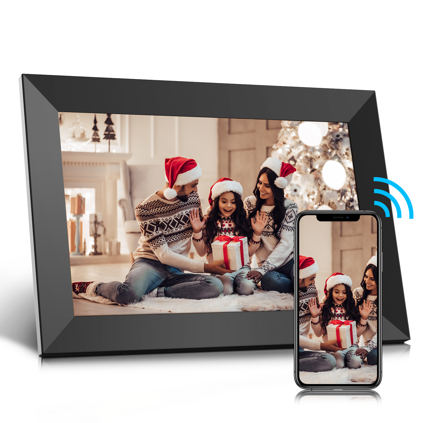 JEEMAK Digital Photo Frame WiFi Frameo 10" IPS Touch Screen Smart Cloud Picture Frame 16GB Storage Auto-Rotate