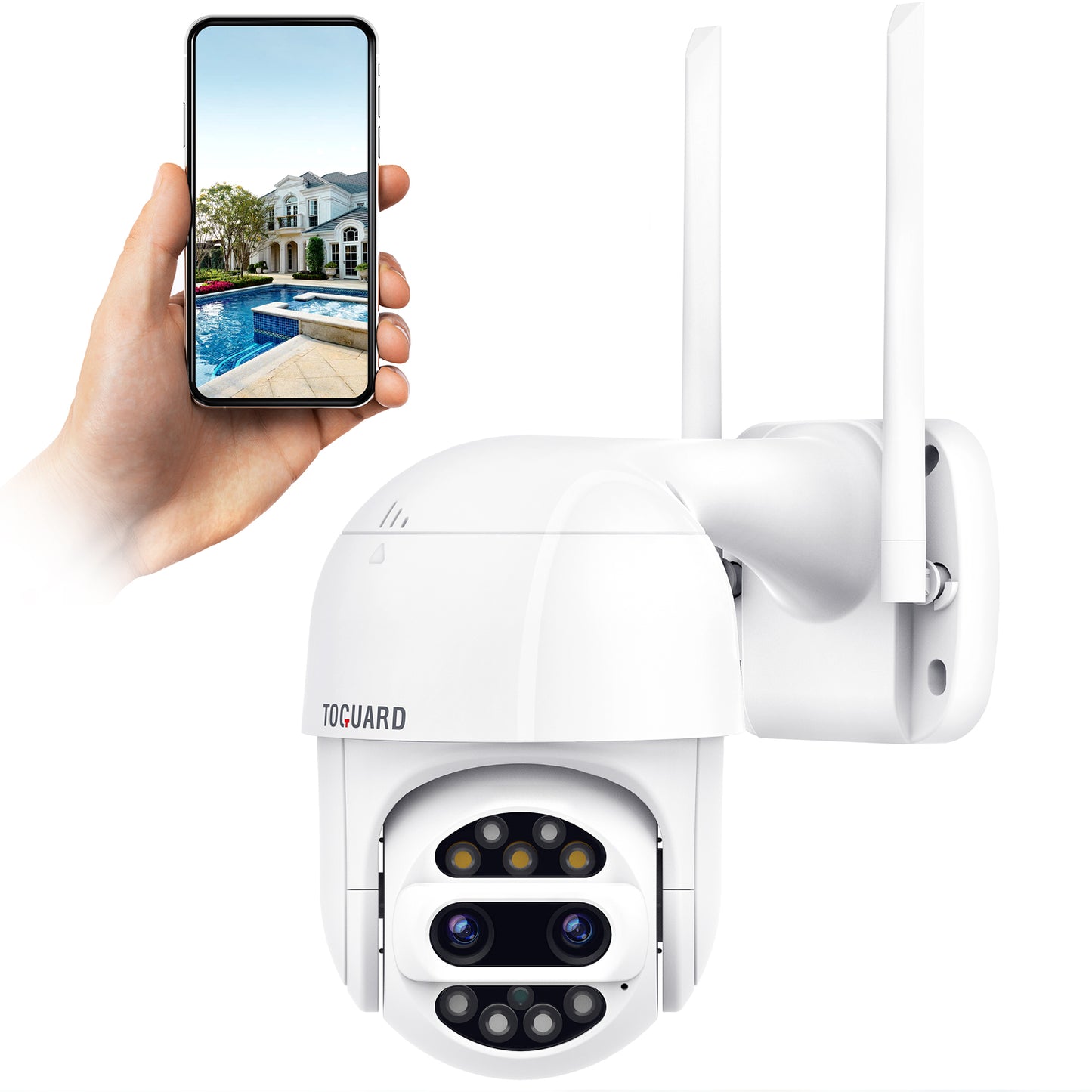 TOGUARD PTZ Home Security Camera Outdoor with 1080P Dual Lens, 2-Way Audio