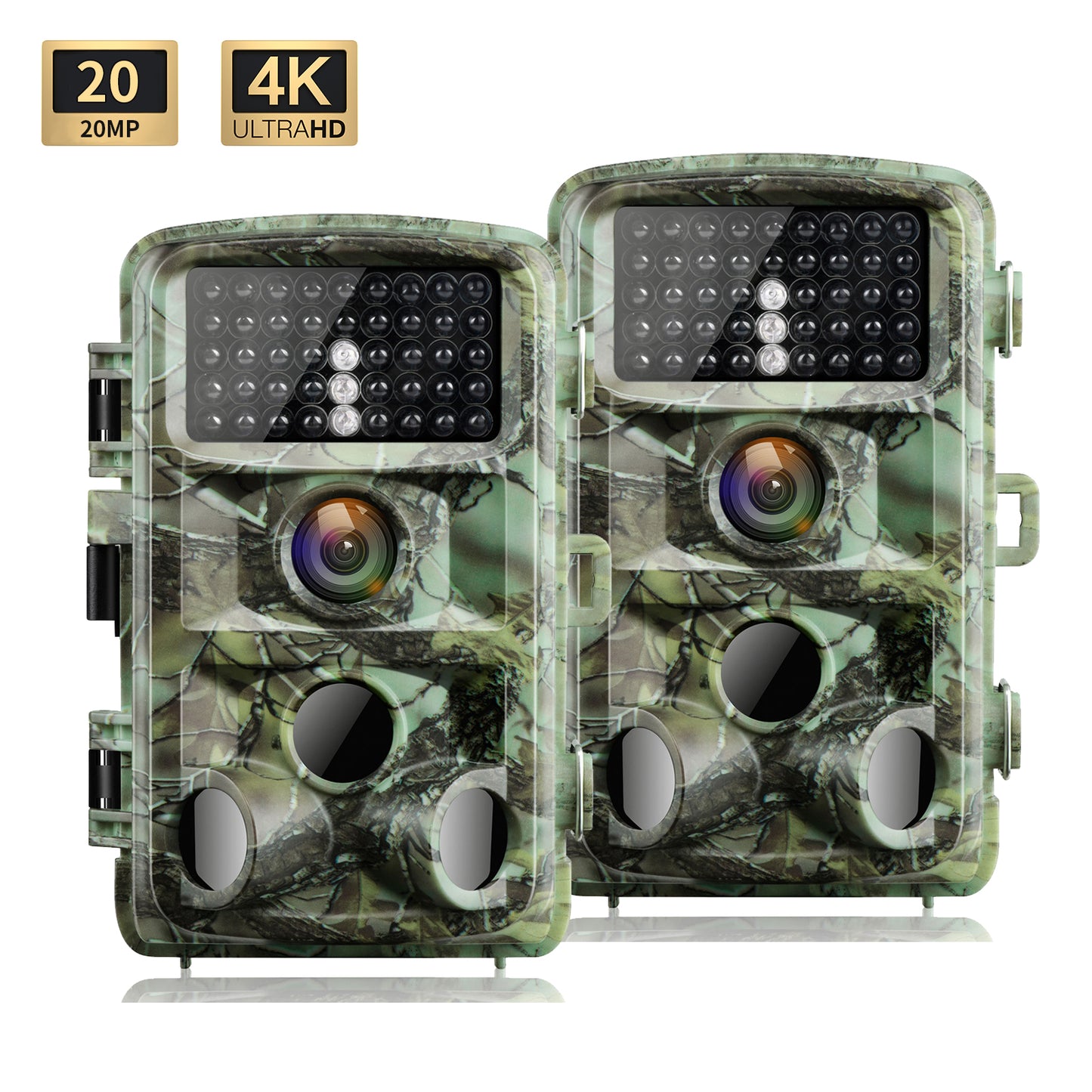 CAMPARK Lot de 2 caméras de chasse 4K 20 MP avec 3 PIR 42 LED Vision nocturne infrarouge Étanche 120 ° Grand angle 2,4" LCD Caméra de chasse pour surveillance de la faune