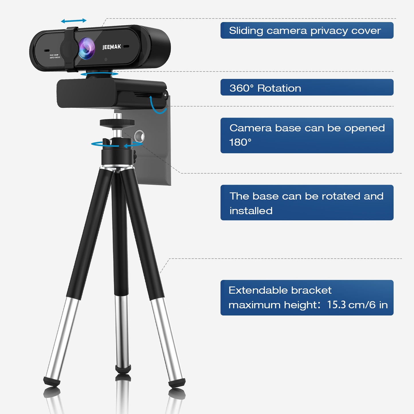 CAMPARK PC02A 1920*1080 Full HD Webcam, USB StreamingComputer Camera ,with Microphone ,with tripod ,with Privacy Shutter,Autofocusg,for Video Calls, Skype, Zoom, Teleconference