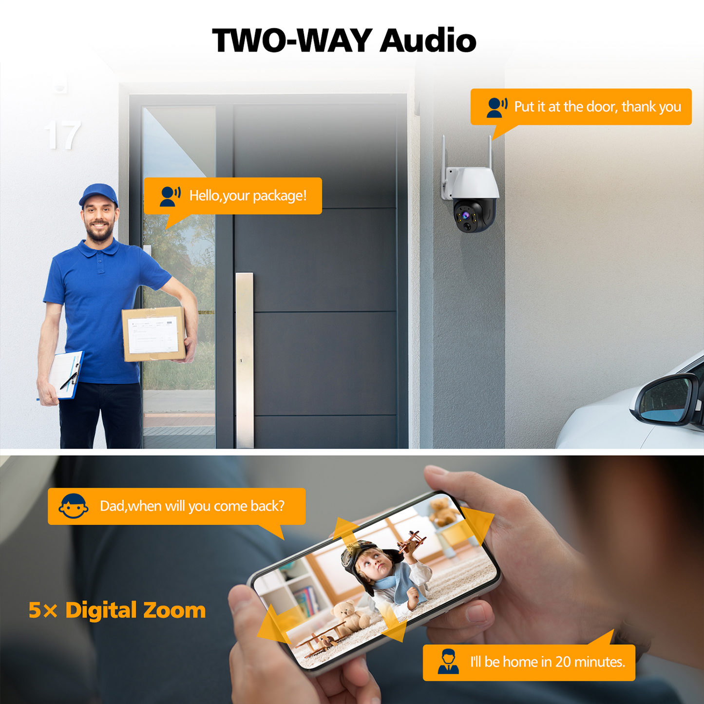 Toguard 4MP Wireless Security Camera System Outdoor, 8000mAh Battery Security Camera with Color Night Vision 2-Way Audio, Support Solar Operated(not included)