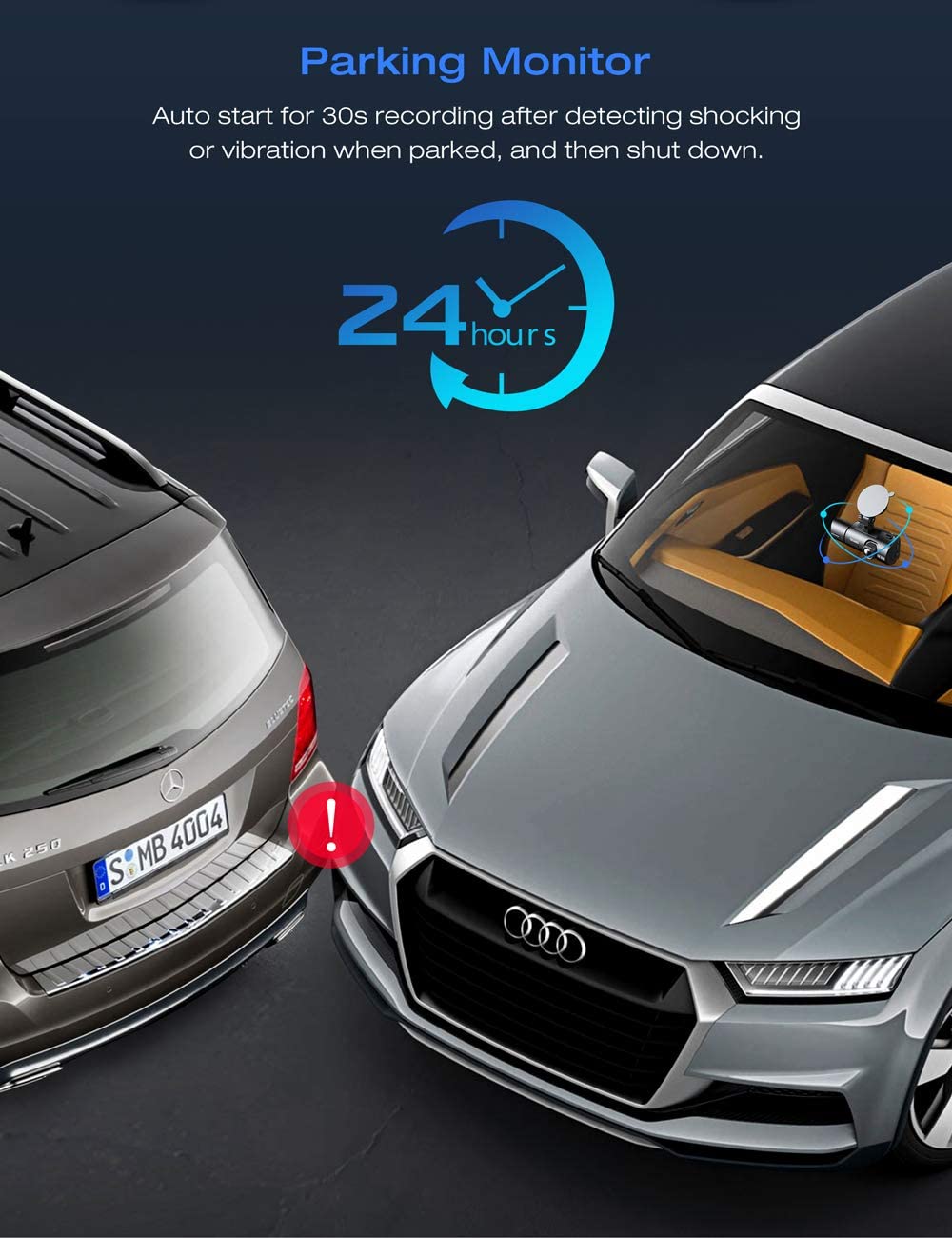 Caméra de tableau de bord double Toguard CE67 4K avant et 1080P intérieur cabine double objectif caméra de tableau de bord de voiture avec 4 LED IR vision nocturne enregistreur de conduite de voiture