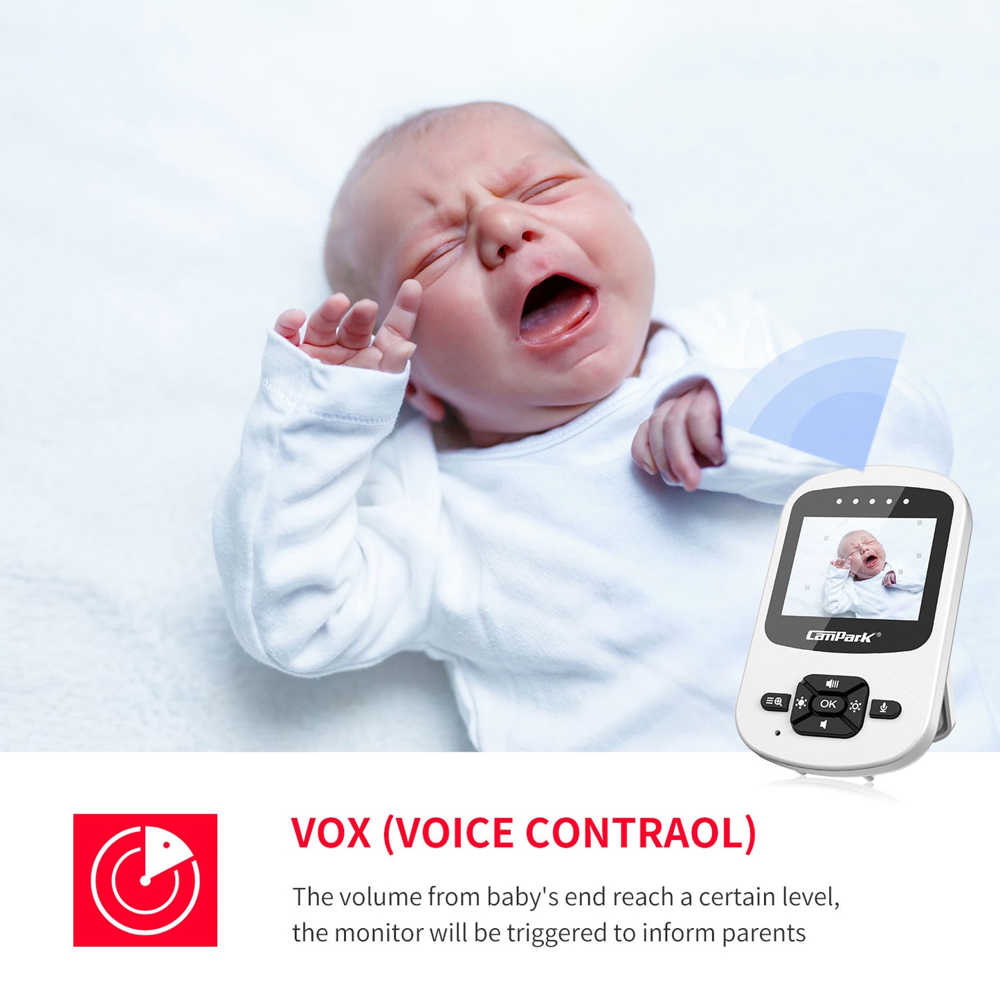 CAMPARK 2.4" LCD Wireless Baby Monitor with Camera and Audio Night Vision Temperature Sensor
