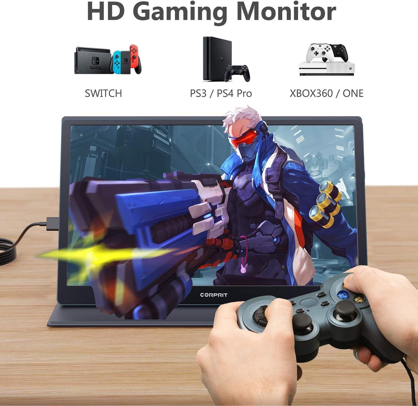 Moniteur portable USB 3.0 Corprit D157, moniteur USB de jeu 15,6 pouces, deuxième écran avec port mini HDMI, écran d'ordinateur IPS Full HD 1080P pour soins des yeux