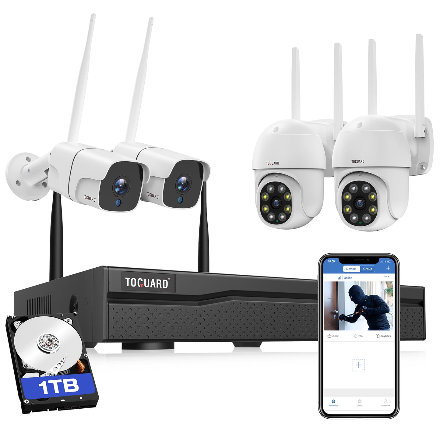 TOGUARD Wireless Security Camera System 2 Bolts 2 PTZs