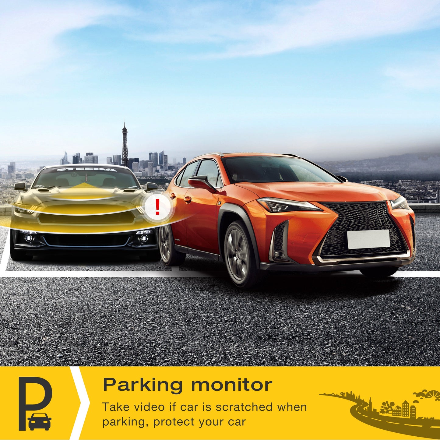 Toguard CE18 Mini Dash 1080P Full HD Caméra de voiture avec moniteur de stationnement WDR G-Sensor