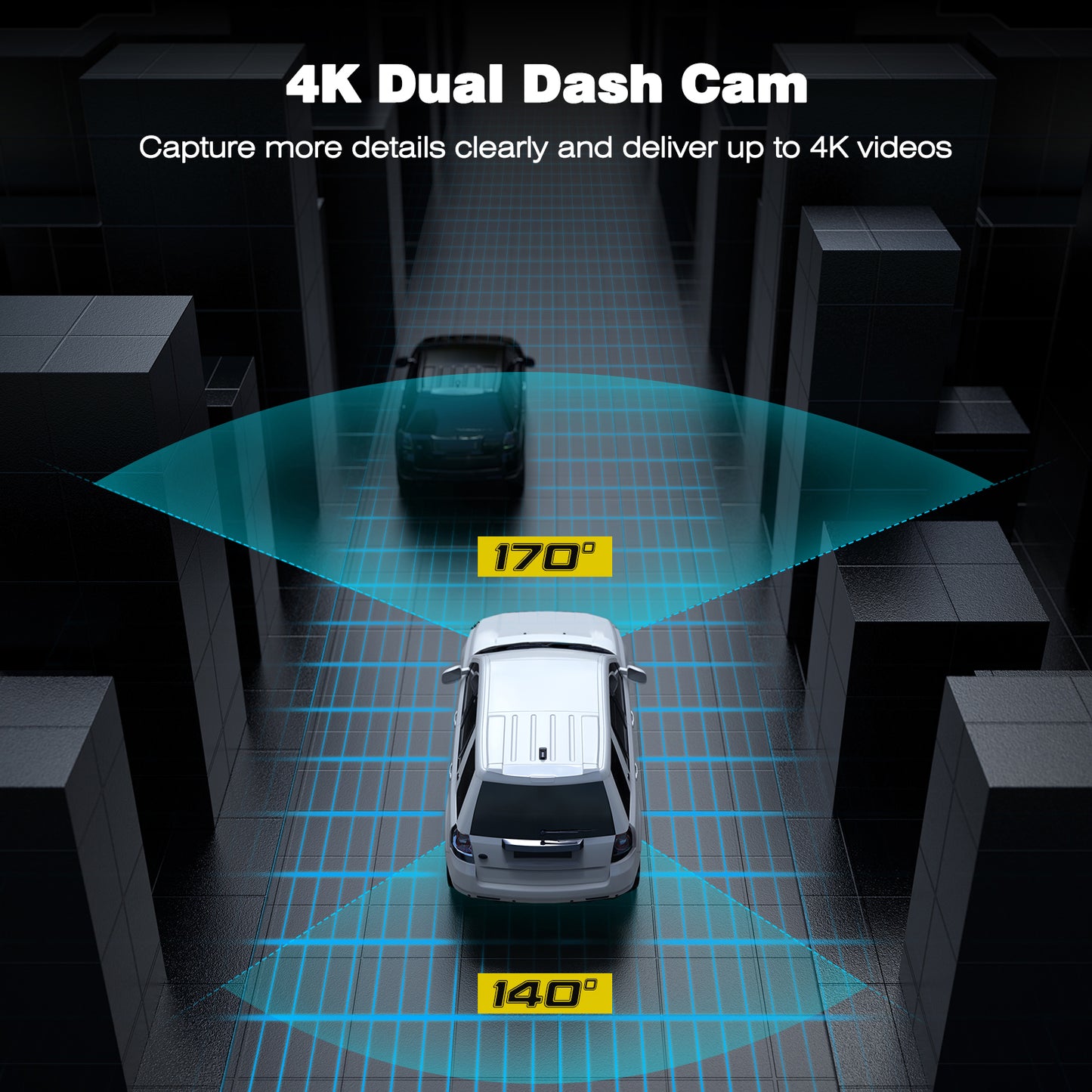TOGUARD Dash Cam Native 4K&1080P Front and Rear Car Camera Car Driving Recorder Night Vision, Motion Detection, Parking Monitoring, G-Sensor, Loop Recording, 3" IPS Screen, 170° FOV, Support 256GB