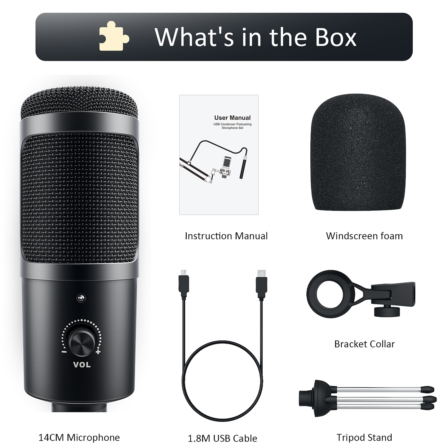 JEEMAK USB Microphone Metal Condenser Recording Mic Kit with Tripod Stand for Computer, PC and Mac, Cardioid Studio Recording, Streaming, Gaming, Podcasting, YouTube, Voice Over, Skype, Twitch