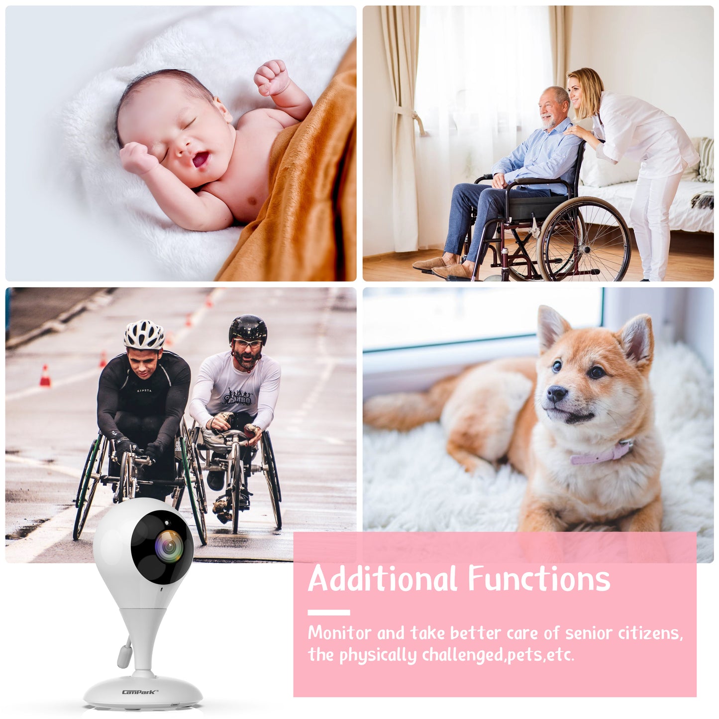 CAMPARK Video Baby Monitor with Cameras, 2.4" LCD Screen,Two-Way Talk, Night Vision, VOX Mode, 8 Lullabies, Temperature Monitor, Long Transmission Range