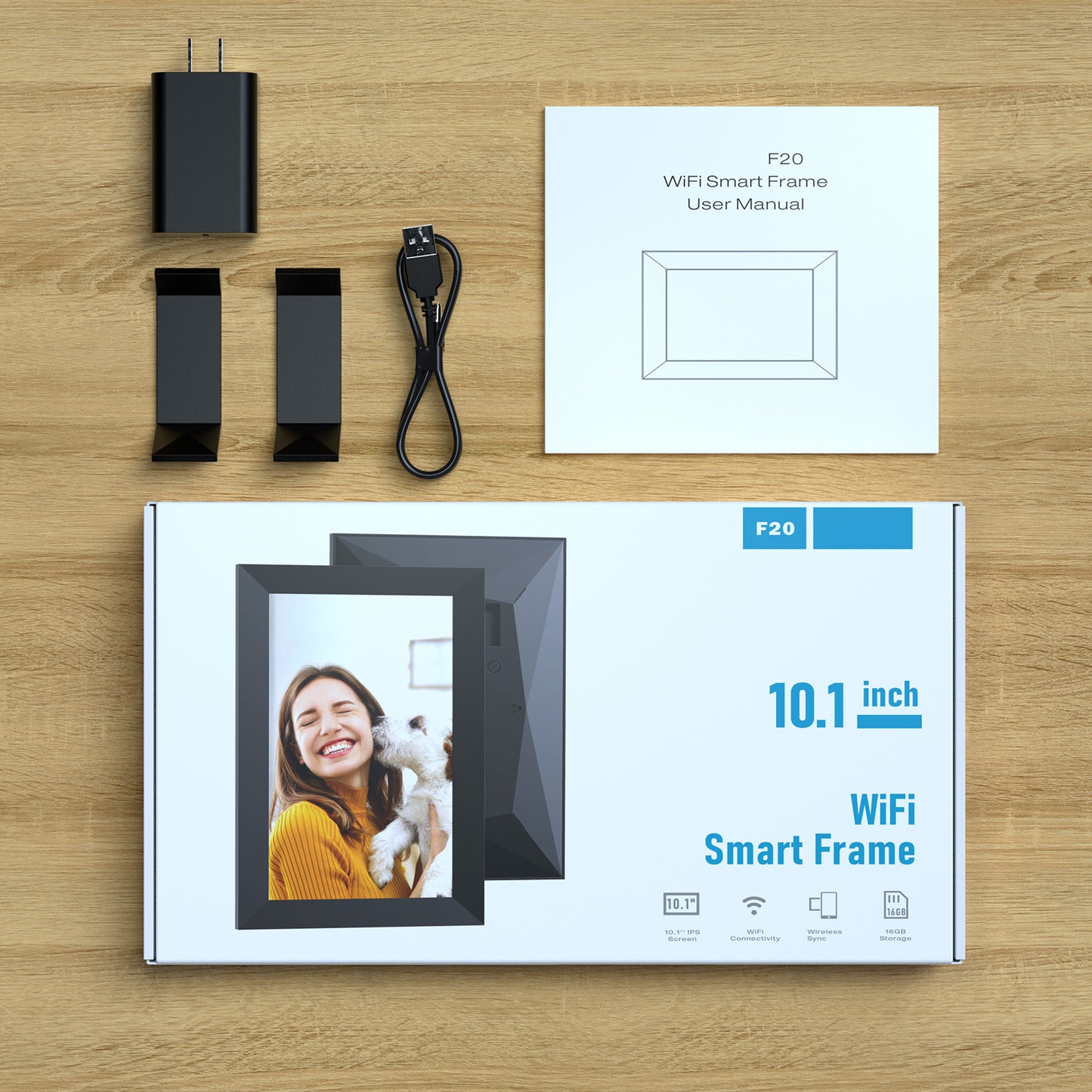 Cadre photo numérique WiFi JEEMAK 10 pouces Écran tactile IPS Rotation automatique Stockage 16 Go Configuration sans effort en une minute Cadre photo noir - Cadeau pour les amis et la famille