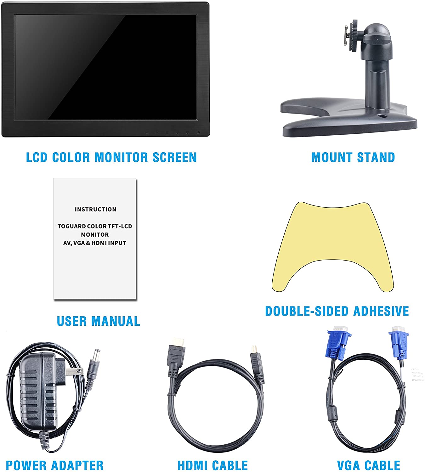 Toguard D126 Portable Monitor 12 Inch TFT LCD HD 1366x768 Color Computer Monitor Display