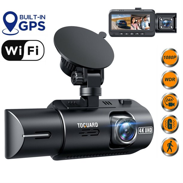 TOGUARD GPS Dual Dash Cam WiFi 4K Front Inside Car Driving Recorder Car Uber Truck Taxi Driver IR Night Vision Two Channels WDR
