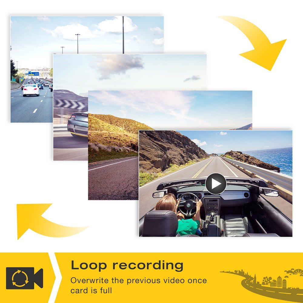 Caméra de tableau de bord avant FHD 1080P, caméra de voiture TOGUARD WDR, écran de 2,45 pouces