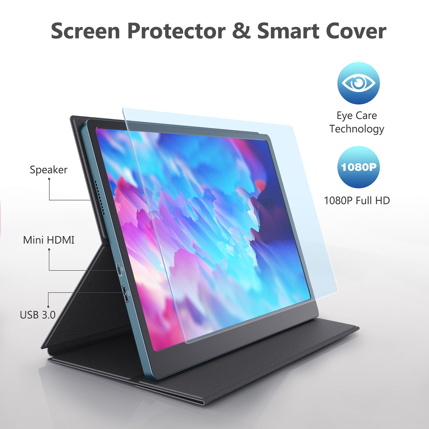 Corprit Portable Monitor 15.6" 1080P FHD USB-3.0 Monitor Computer Display with IPS Eye Care Screen Ultra-Slim Lightweight Sleek Monitor for PC Phone Console Gaming