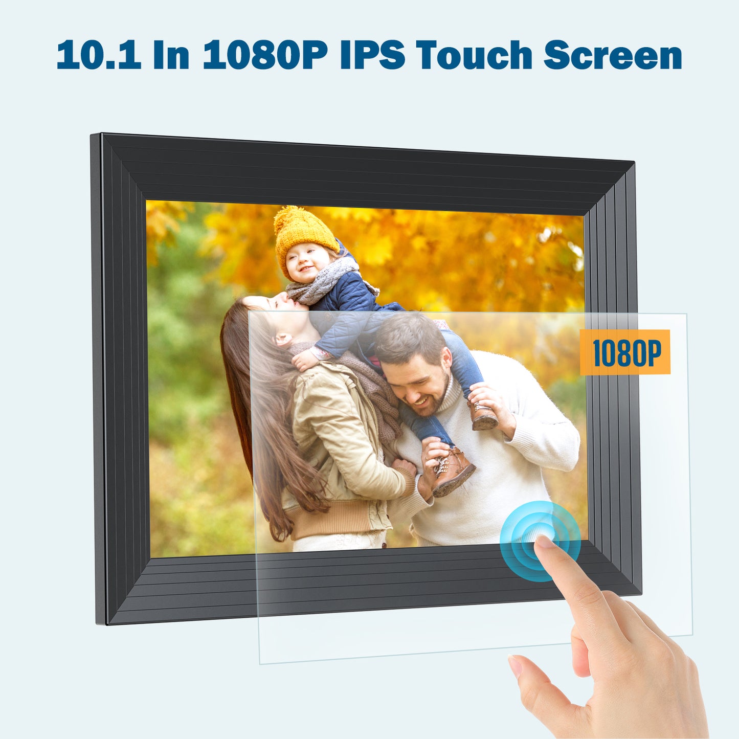 Cadre photo numérique intelligent Jeemak 10" WiFi HD IPS Écran tactile Configuration facile pour partager des clips vidéo et des photos Montage mural Rotation automatique