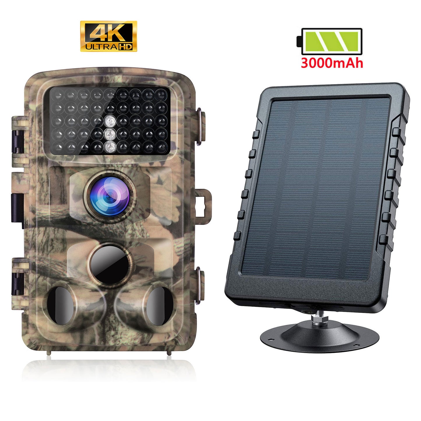 CAMPARK Trail Camera with Solar Panel Bundle 4K 20MP Deer Hunting Game Camera 3PIR Night Vision Waterproof and Trail Camera Solar Panel 3000mAh Waterproof 6V/2A
