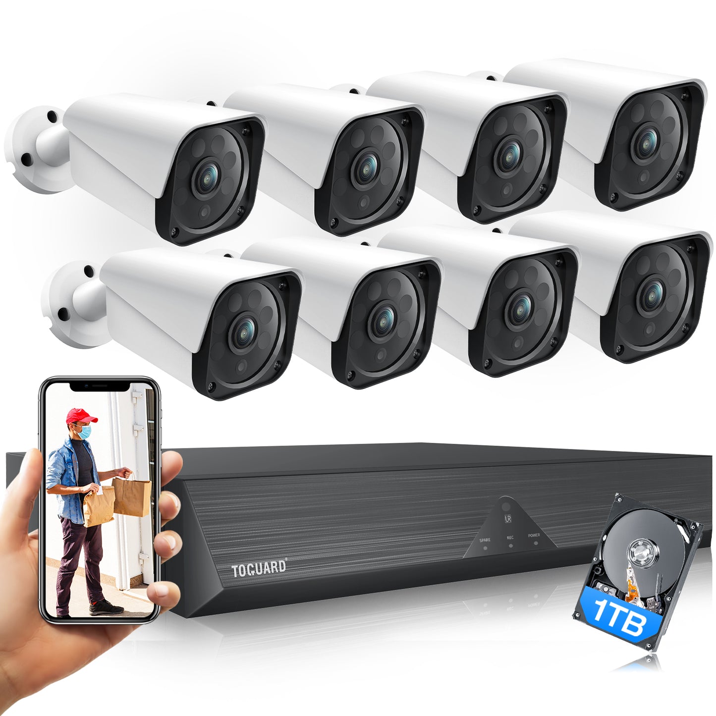 TOGUARD ホームセキュリティカメラシステム 8ch CCTV カメラセキュリティシステム (1 TB HD)